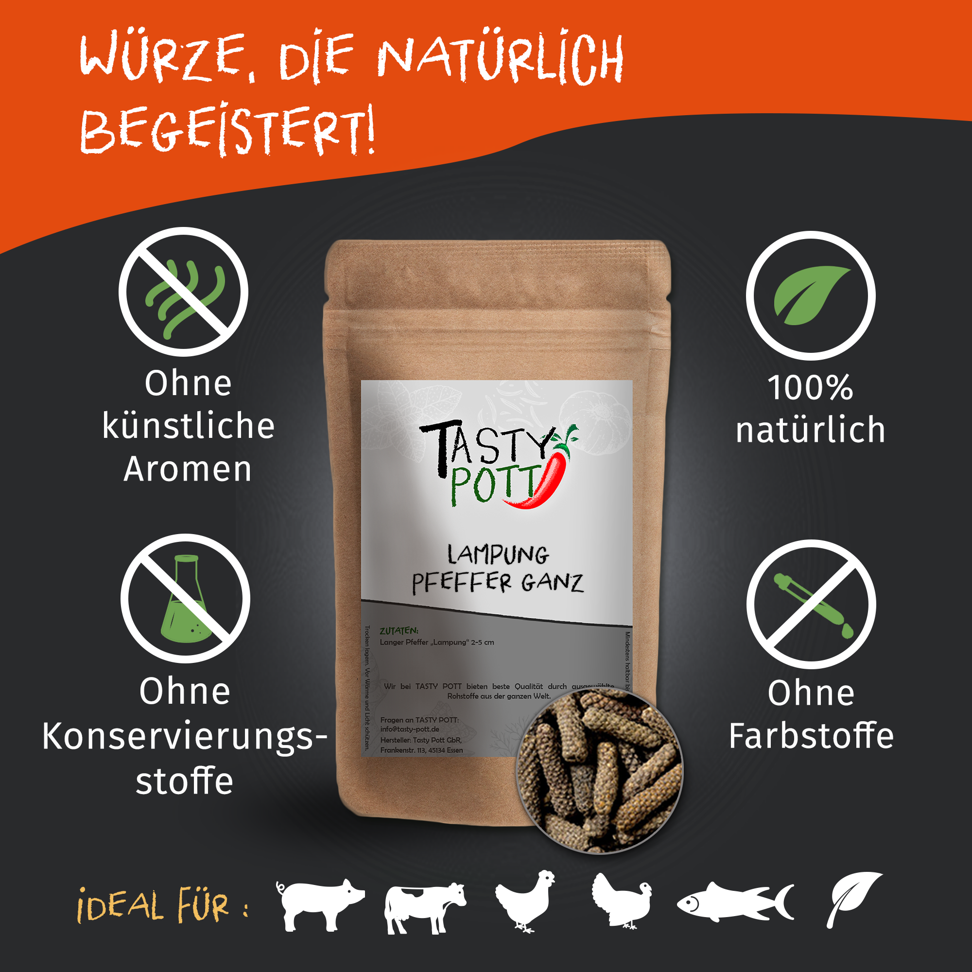 Lampung Pfeffer ganz - Stangenpfeffer - 50g Dose von Tasty Pott Lampung Pfeffer ganz - Stangenpfeffer - 50g Dose von Tasty Pott
