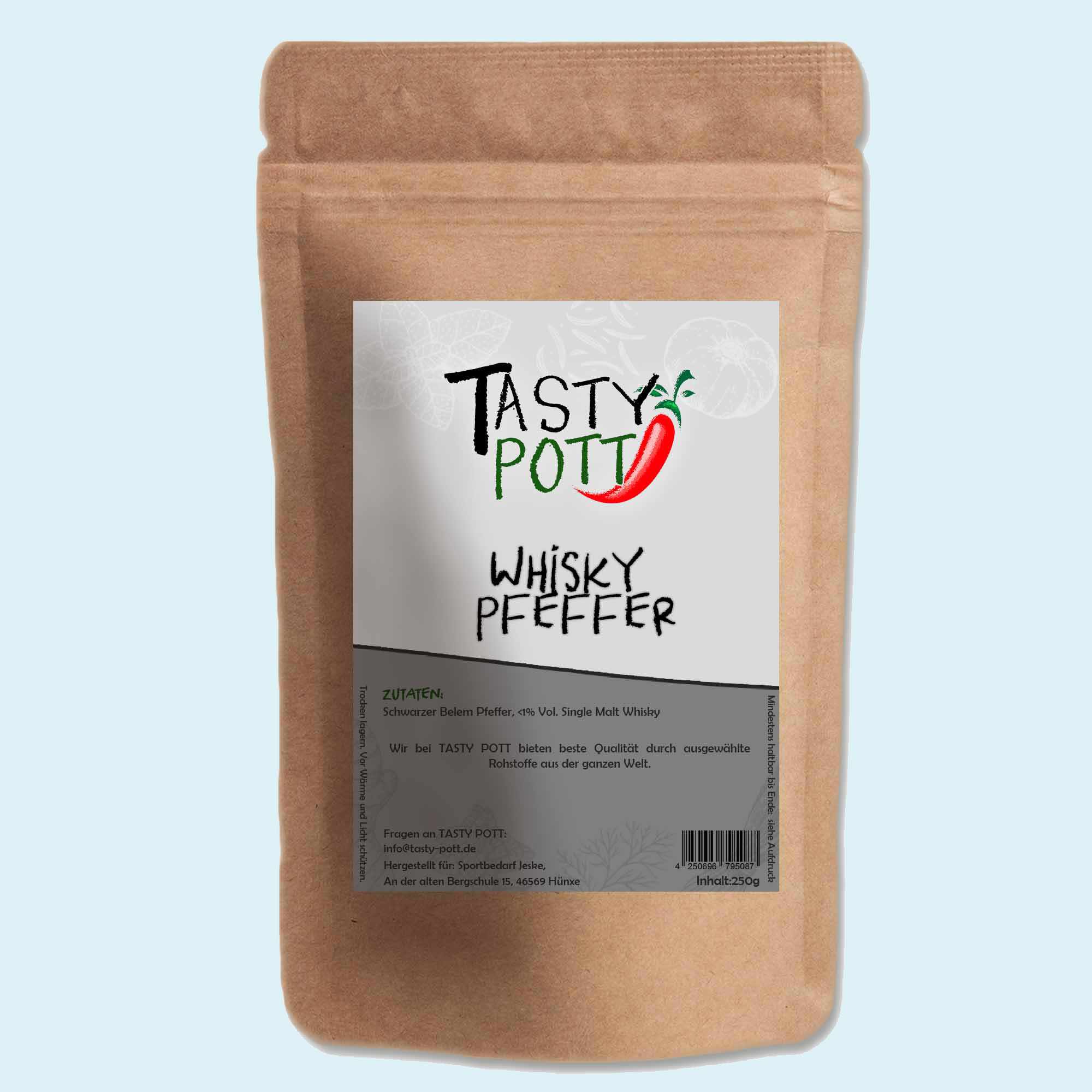 Whisky Pfeffer - Whisky-Pfeffer schwarz - 250g Beutel Tasty Pott