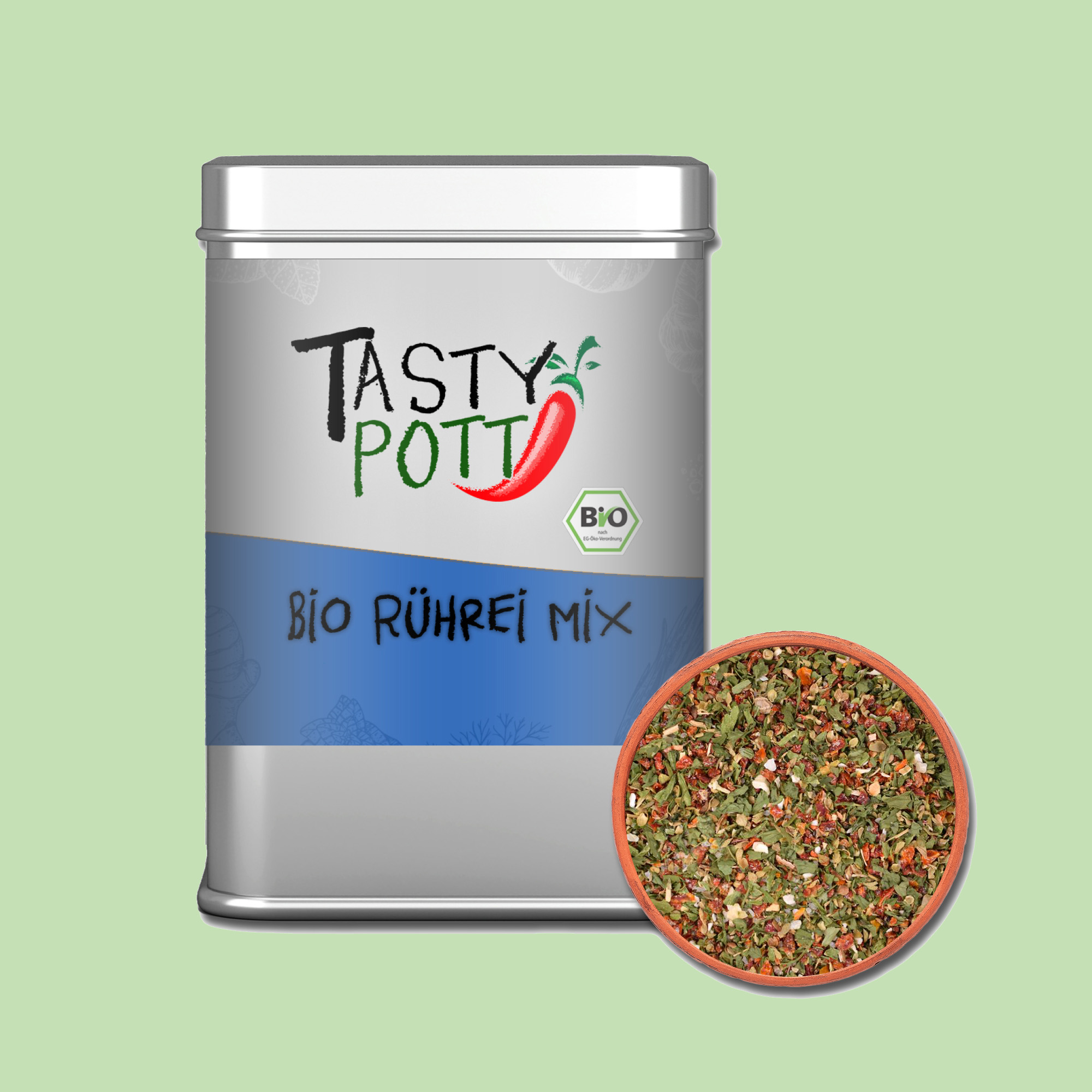 Bio Rührei Mix - Gewürzmischung - 80g Dose von Tasty Pott  Bio Rührei Mix - Gewürzmischung - 80g Dose von Tasty Pott