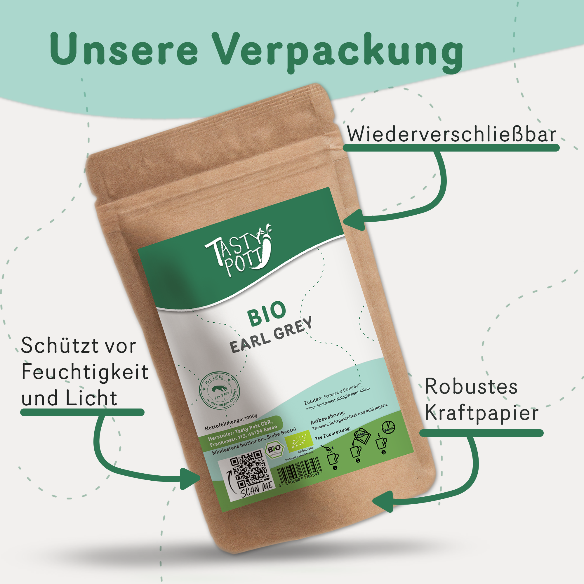 Bio Earl Grey Tee - Aromatisierter Schwarztee mit Bergamotte - 50g Dose von Tasty Pott