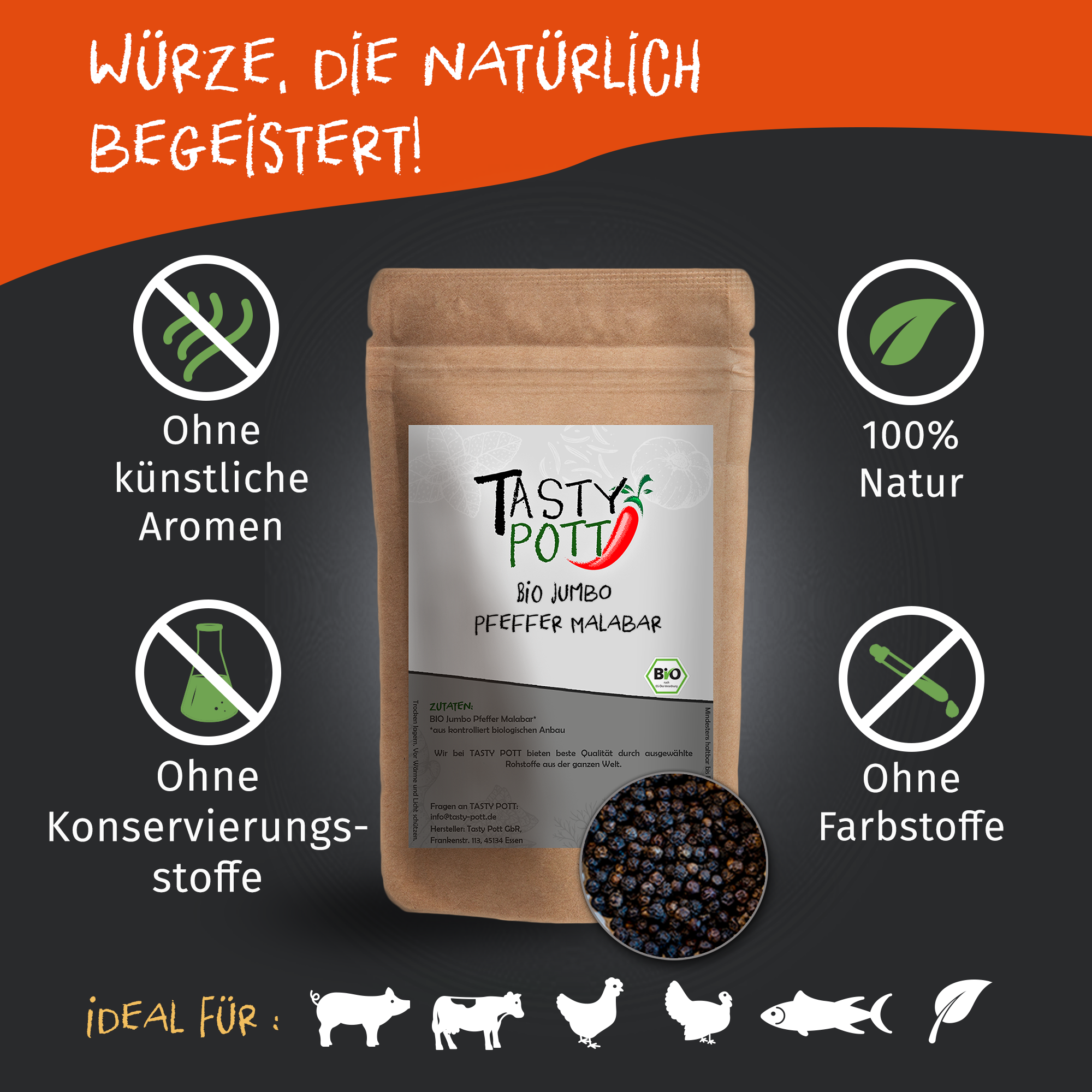 Tasty Pott Bio Jumbo Malabar Pfeffer 70g Tasty Pott Bio Jumbo Malabar Pfeffer 70g