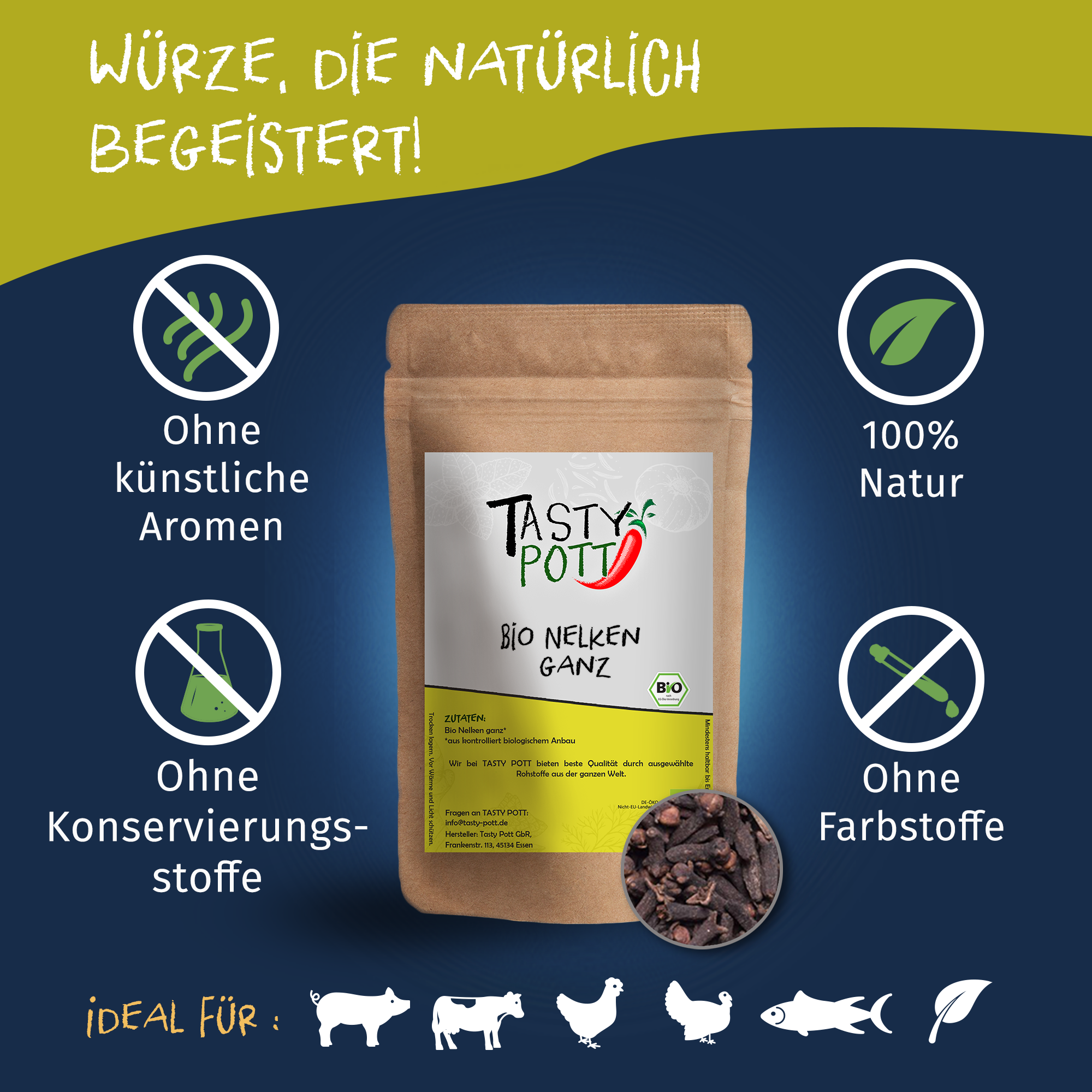 Nelken Gewürz - Bio Nelken ganz | 50 g Dose Tasty Pott