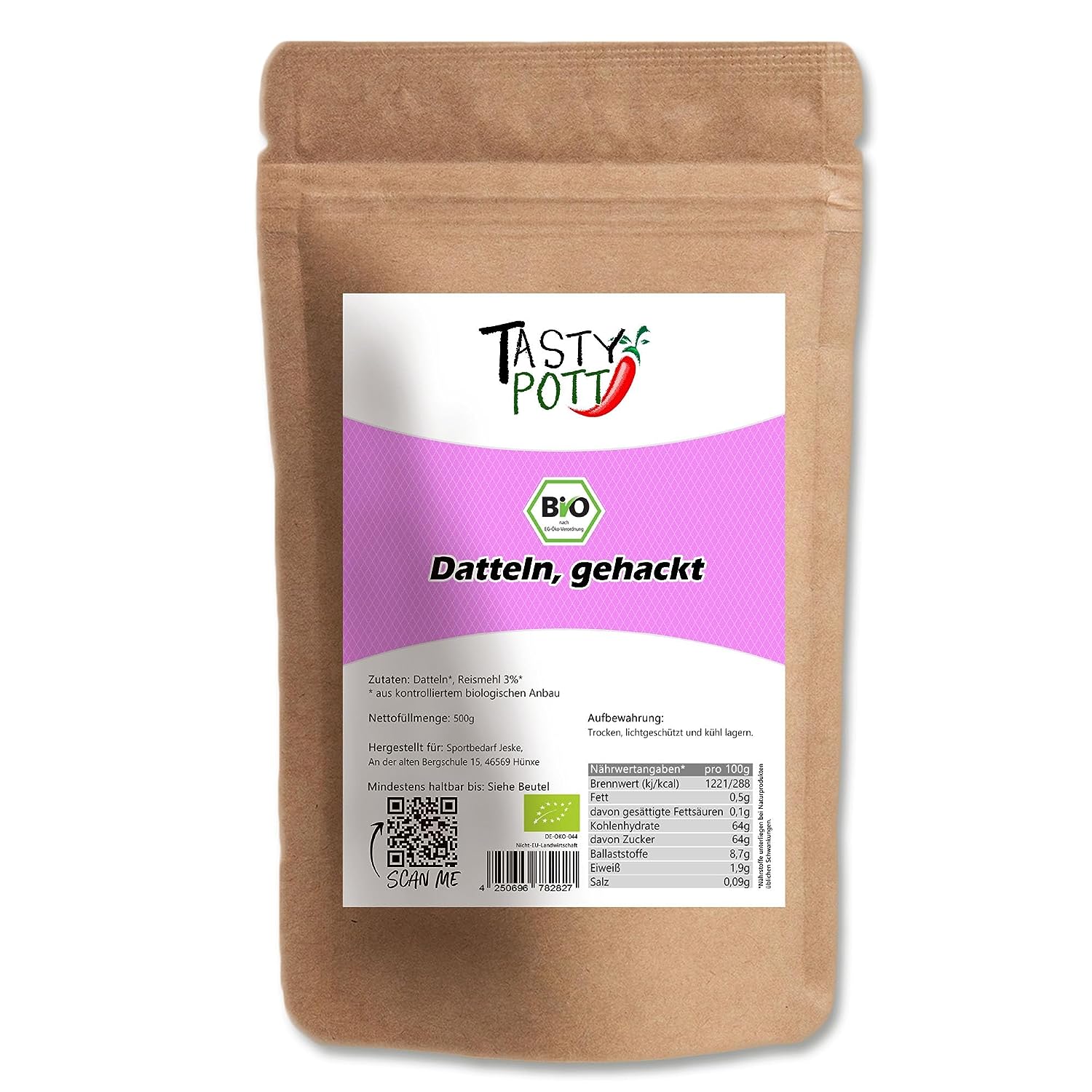 Bio Datteln gehackt - getrocknete Datteln - 500g Beutel Tasty Pott Bio Datteln gehackt - getrocknete Datteln - 500g Beutel Tasty Pott