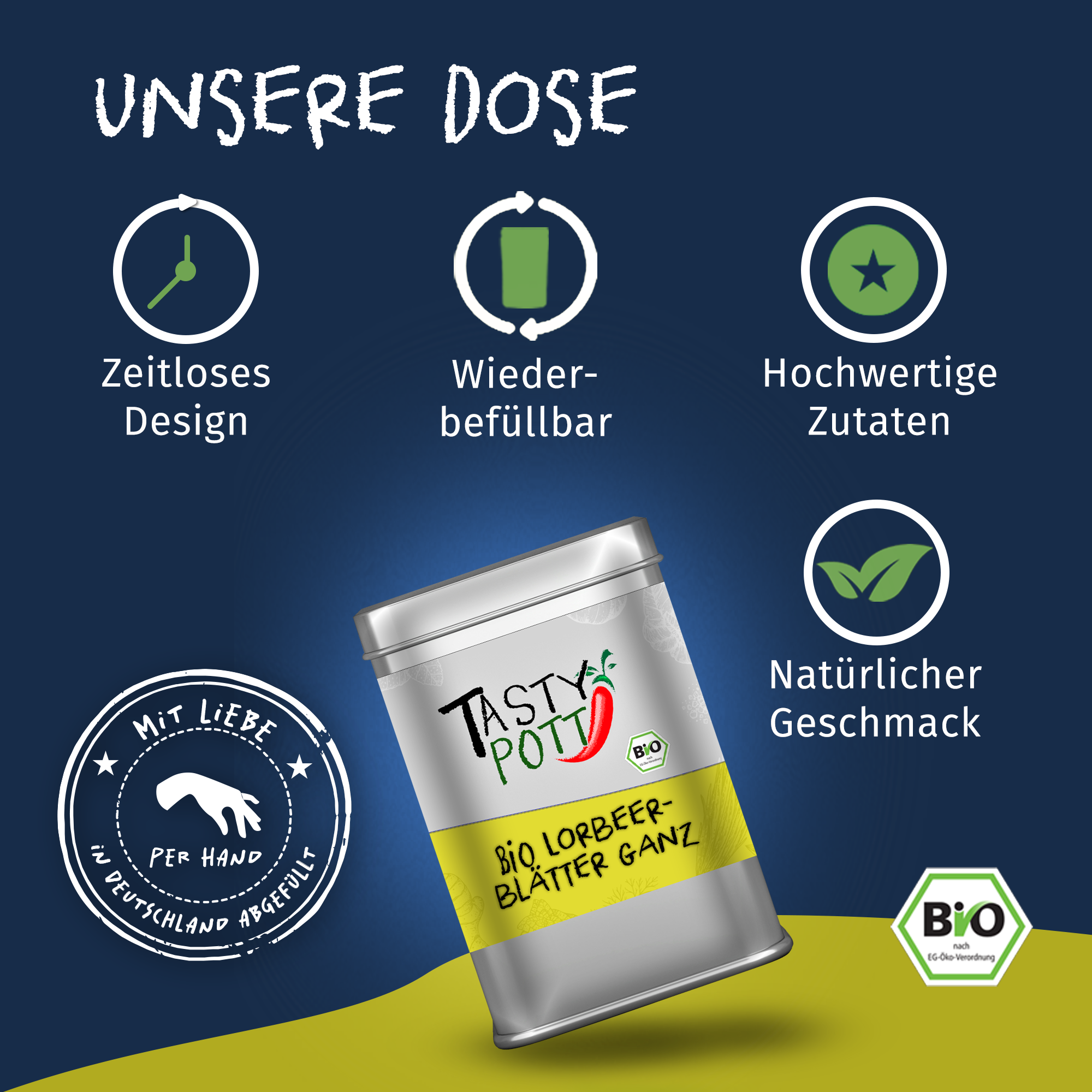Bio Lorbeerblätter - ganz - 5g Dose von Tasty Pott
