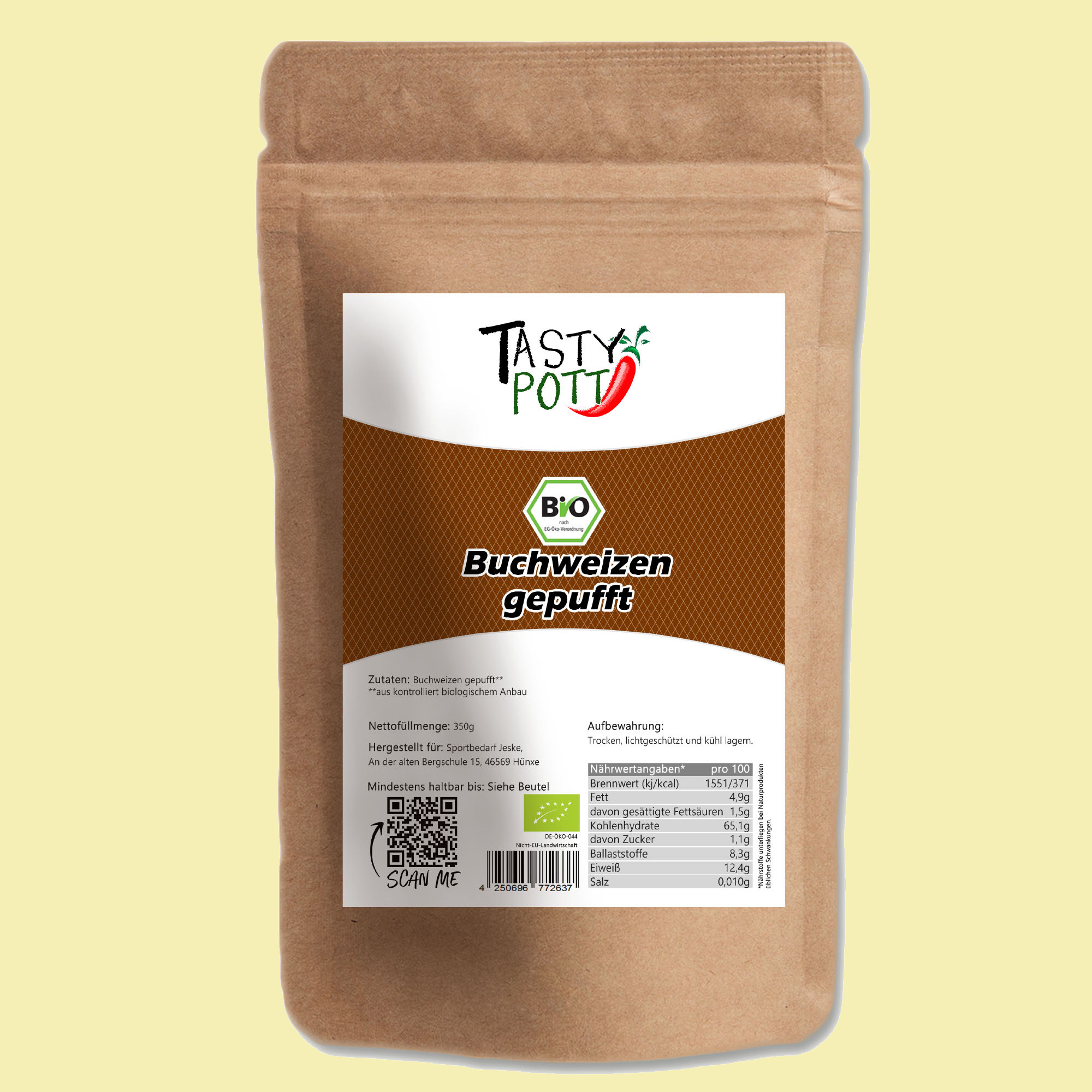 Bio Buchweizen gepufft im 350g Beutel von Tasty Pott