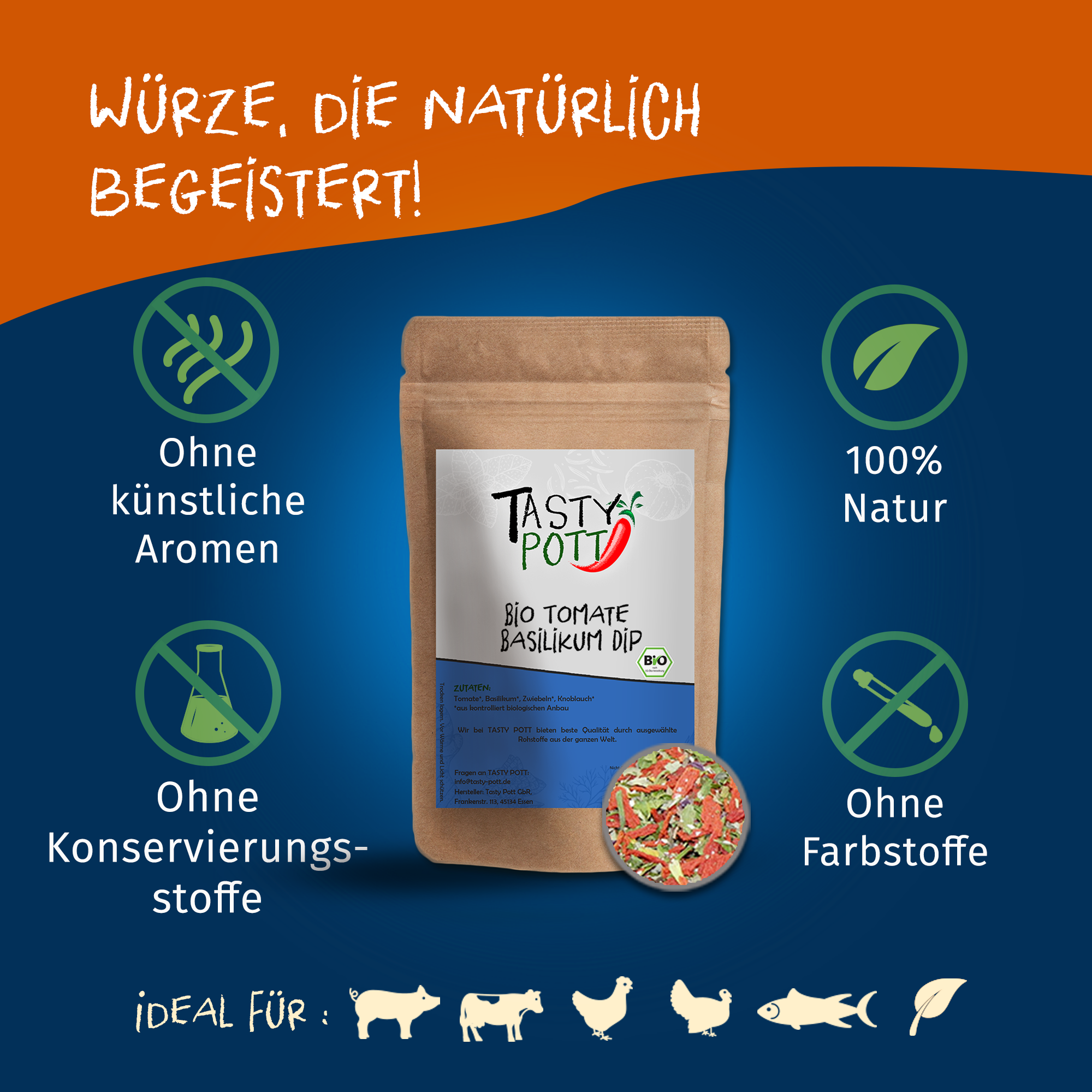 Tasty Pott Bio Tomate Basilikum Dip 75g Kräutermischungen
