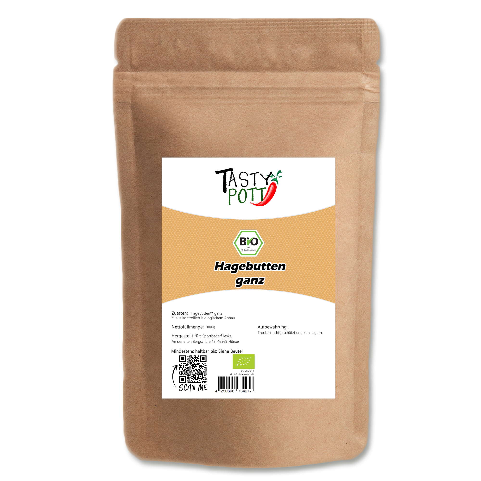 Bio Hagebutten ganz - getrocknete ganze Frucht - 1 kg Tasty Pott