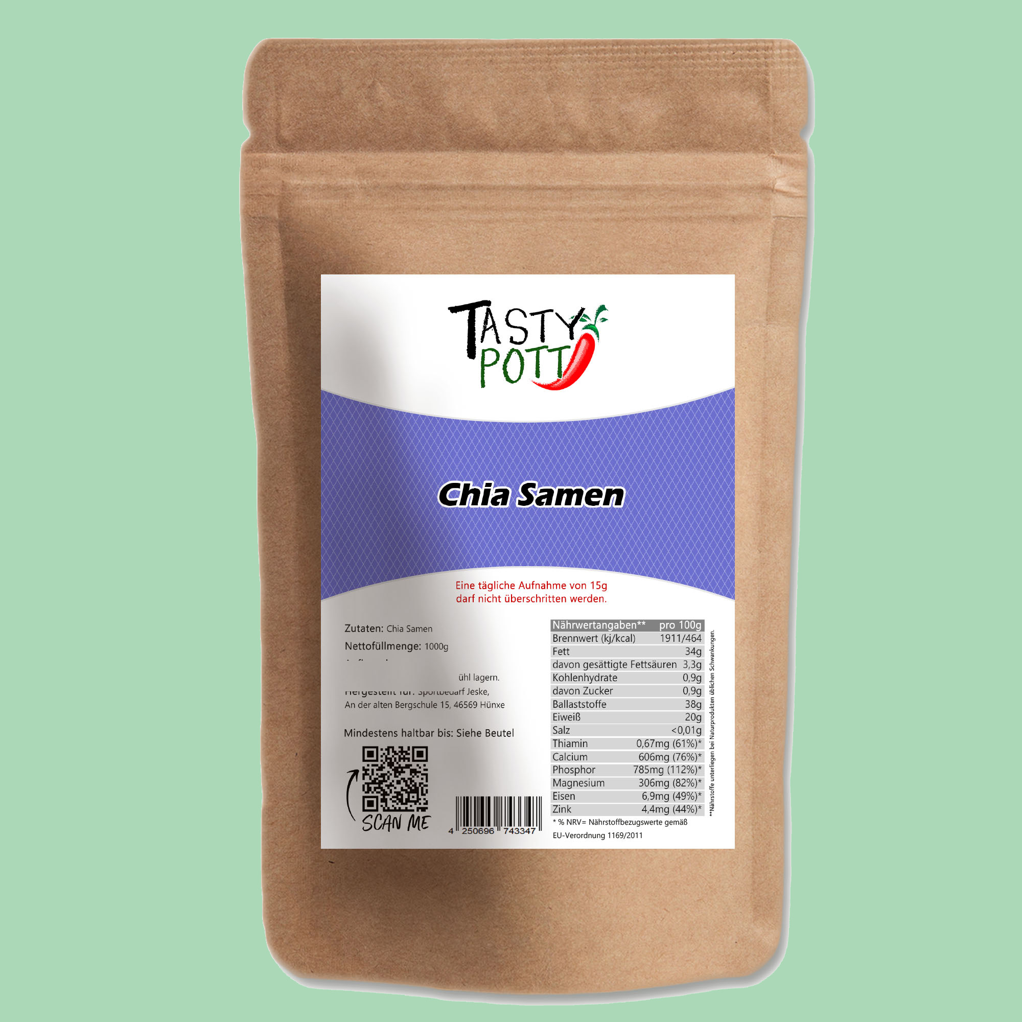 Chiasamen - Superfood Chia-Samen - 1kg Beutel Tasty Pott Chiasamen - Superfood Chia-Samen - 1kg Beutel Tasty Pott