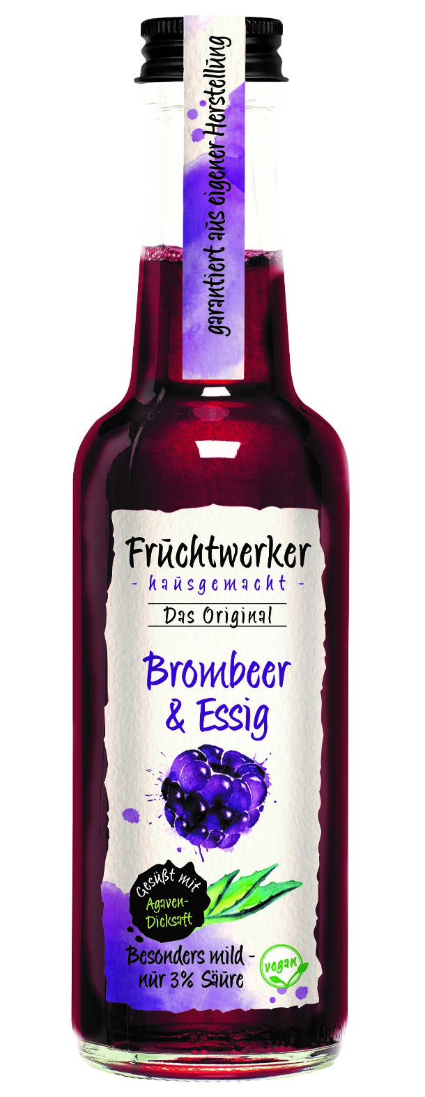 Fruchtwerker Brombeer & Essig mit Agavendicksaft 250ml – Fruchtessig mit feiner Beeren-Note | Tasty Pott