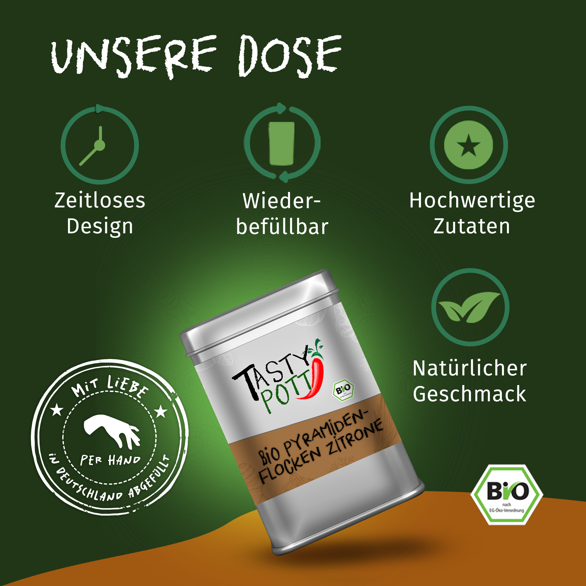 Bio Pyramidenflocken Zitrone - Pyramidensalz - 85g Dose von Tasty Pott 