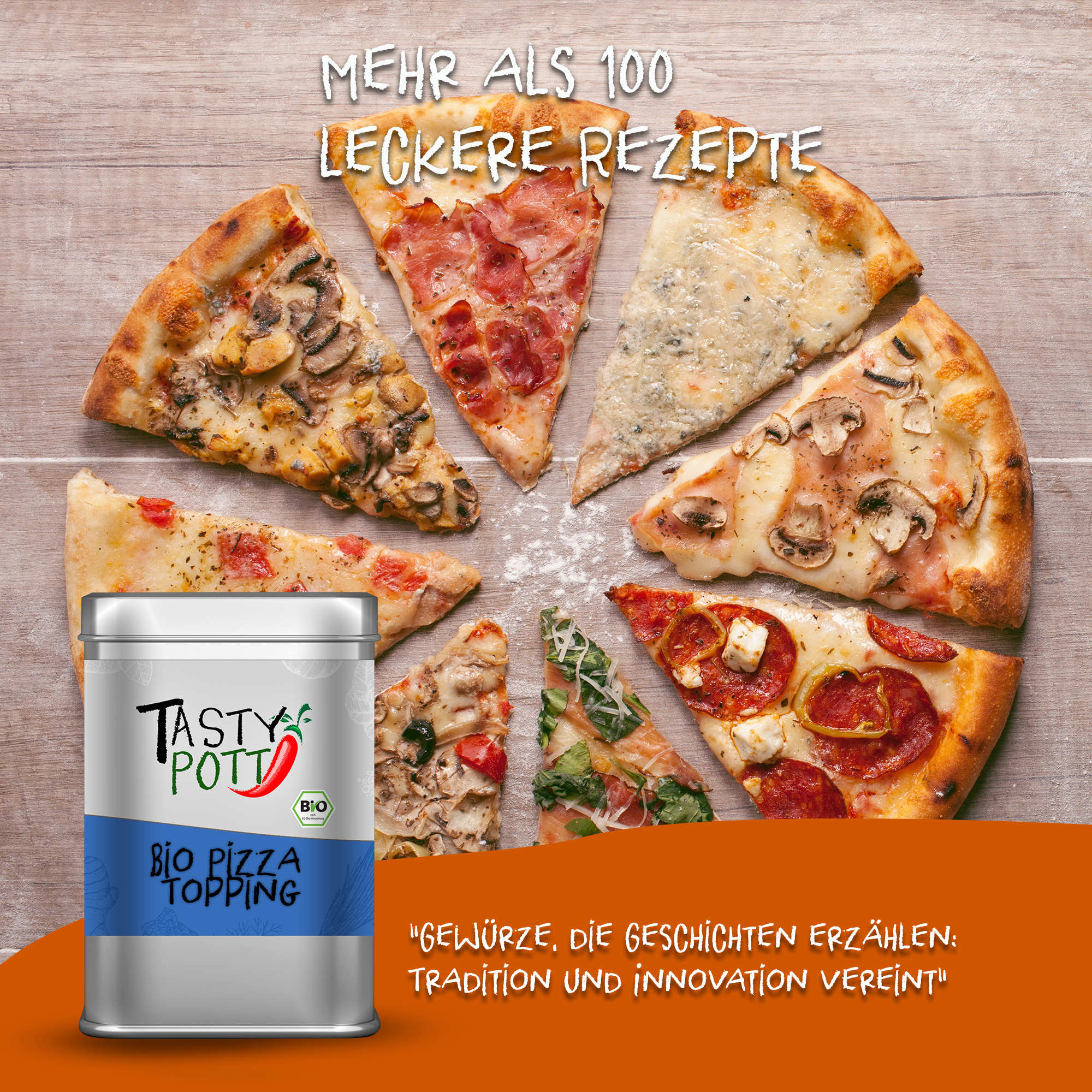 Bio Pizza Topping - Gewürzmischung - 70g Dose von Tasty Pott 