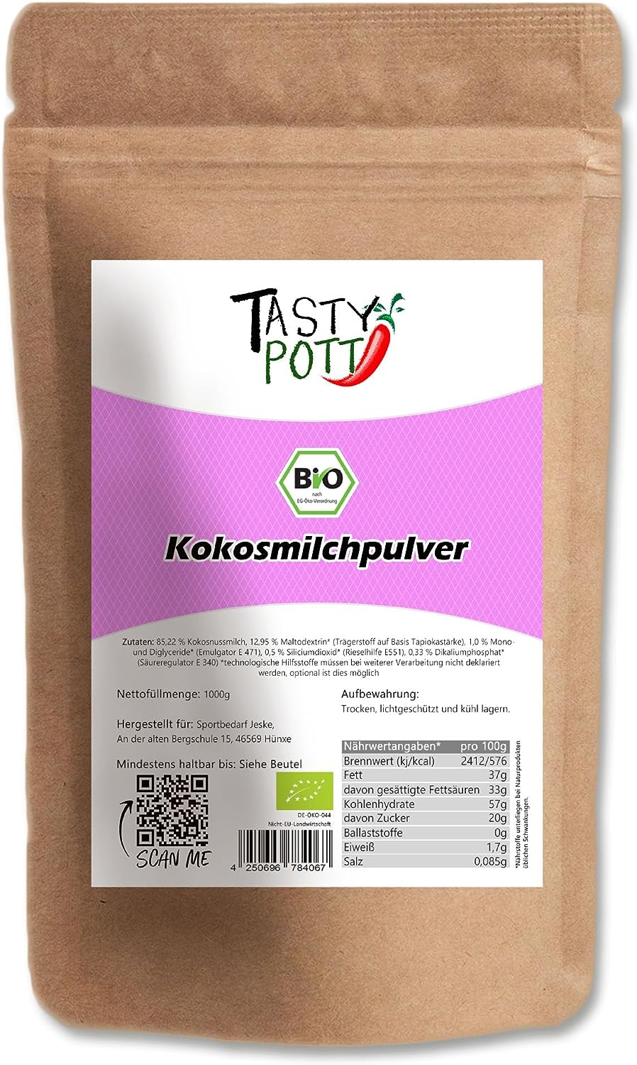 Bio-Kokosmilchpulver für vegane Küche & cremige Drinks – 1kg Packung Pulverisierte Bio-Kokosmilch für vegane Rezepte