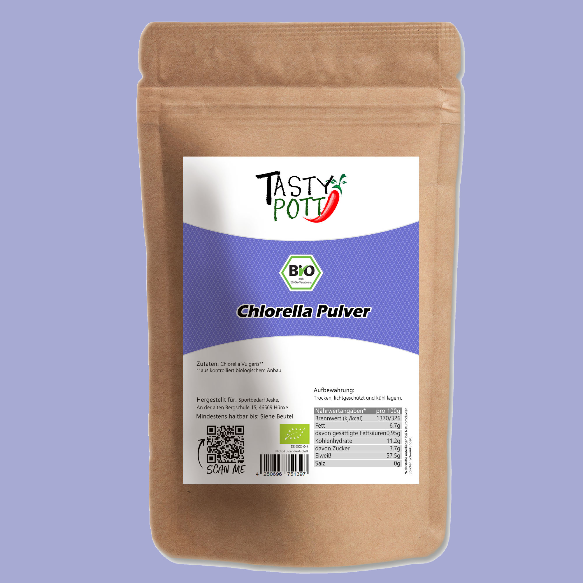 Bio Chlorella Pulver - Bio Qualität - 250g Beutel von Tasty Pott Bio Chlorella Pulver - Bio Qualität - 250g Beutel von Tasty Pott