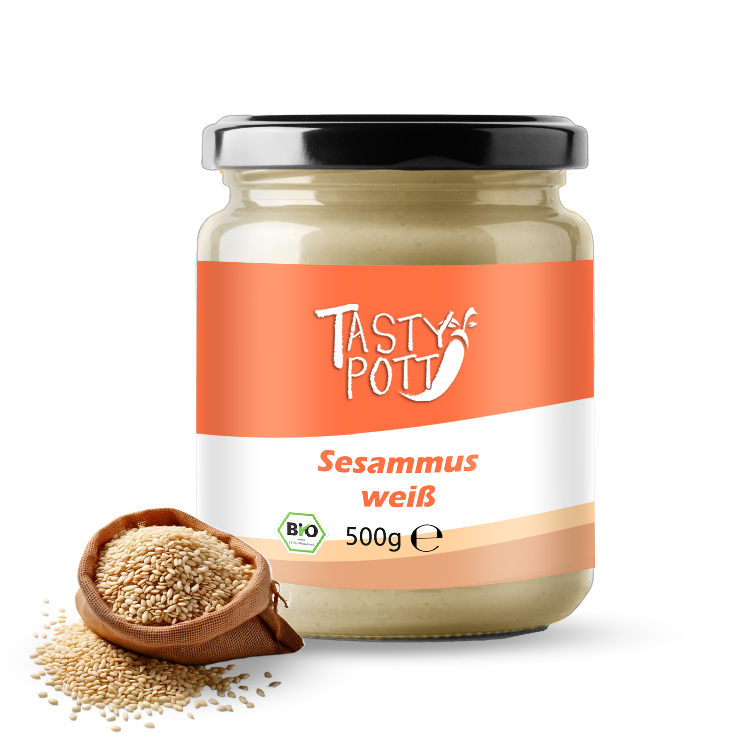 Sesammus weiß - Bio Sesammus Tahin | 500 g Glas Tasty Pott  