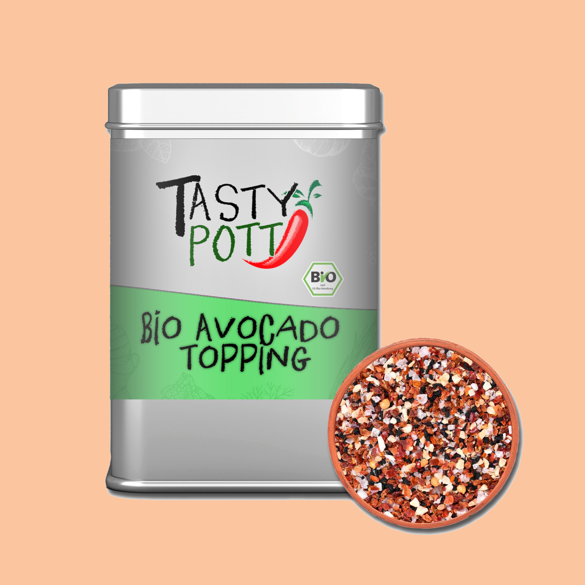 Tasty Pott Bio Avocado Topping – Perfekte Würze in der 80g Dose mit Streueinsatz  Tasty Pott Bio Avocado Topping – Perfekte Würze in der 80g Dose mit Streueinsatz