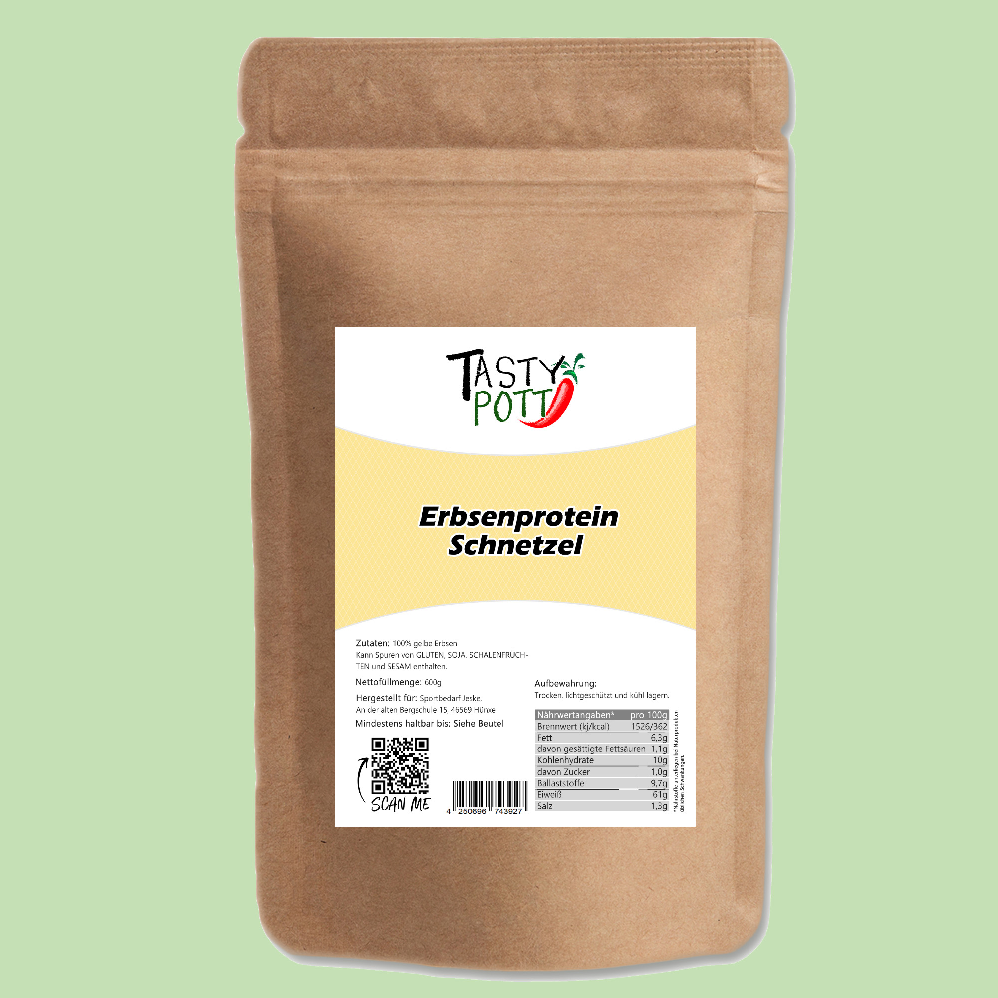 Erbsenprotein Schnetzel - aus gelben Erbsen - 600g von Tasty Pott