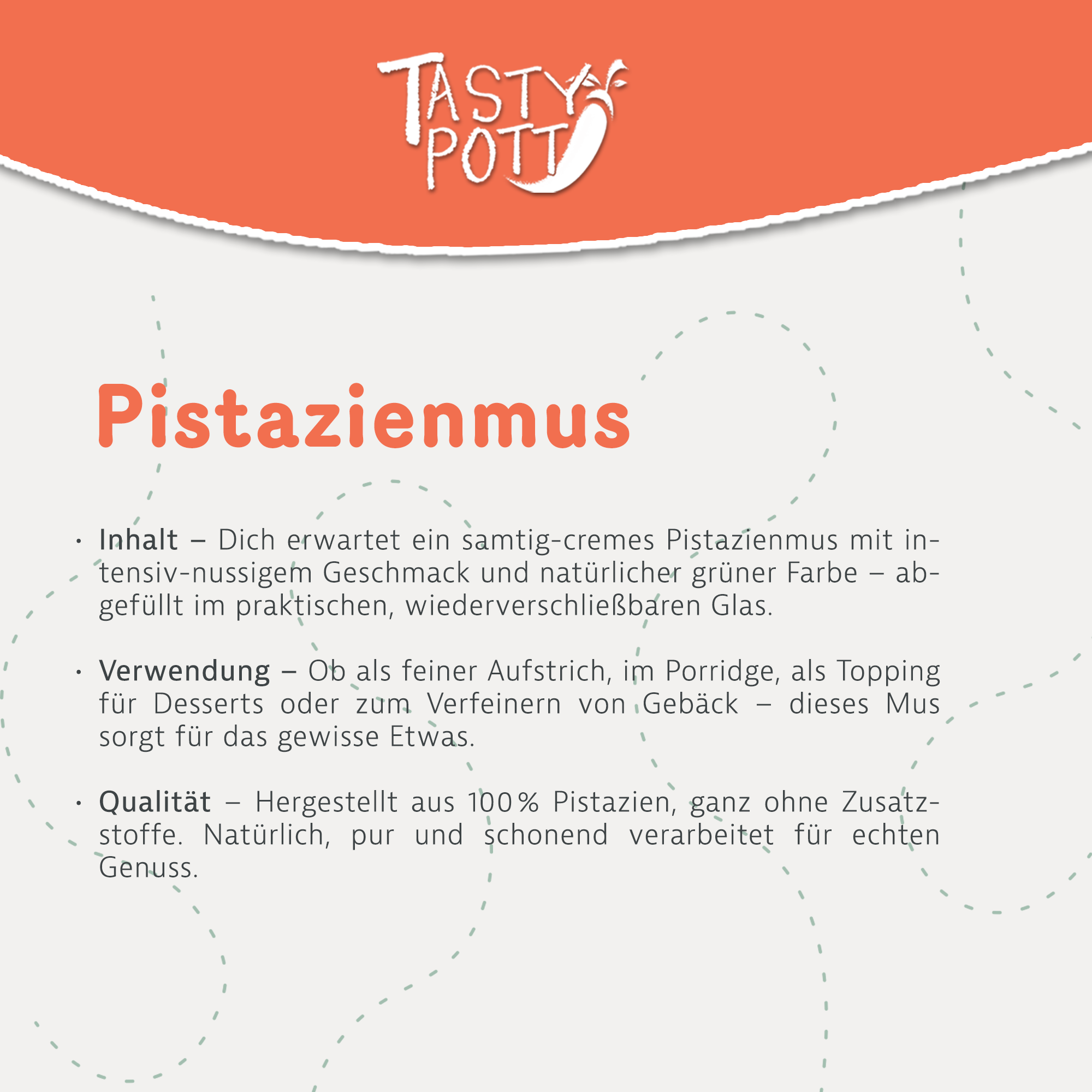 Pistazienmus - Nussmus | 500 g Glas Tasty Pott 