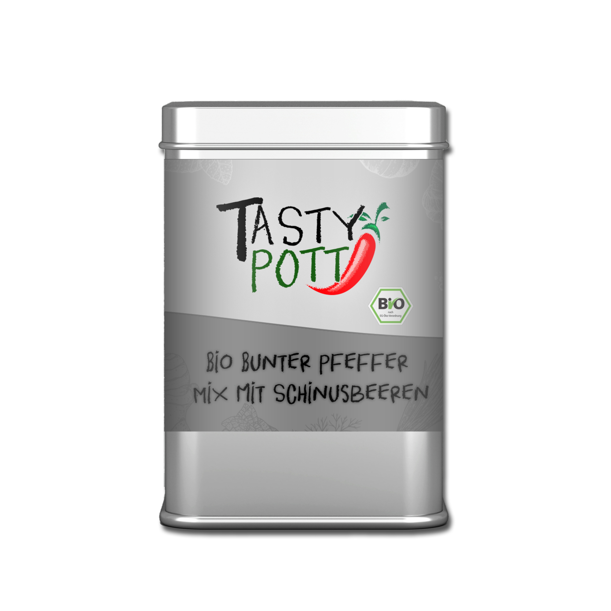 Bio Bunter Pfeffer Mix - Pfefferkörner mit Schinusbeeren | 60g Dose Tasty Pott  Bio Bunter Pfeffer Mix - Pfefferkörner mit Schinusbeeren | 60g Dose Tasty Pott