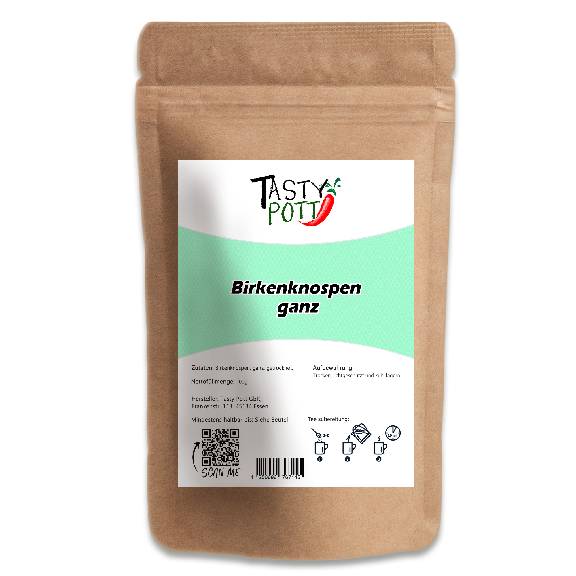 Tasty Pott Birkenknospen getrocknet – 100 % naturrein | Kräutertee & vegane Teezutat 250g 