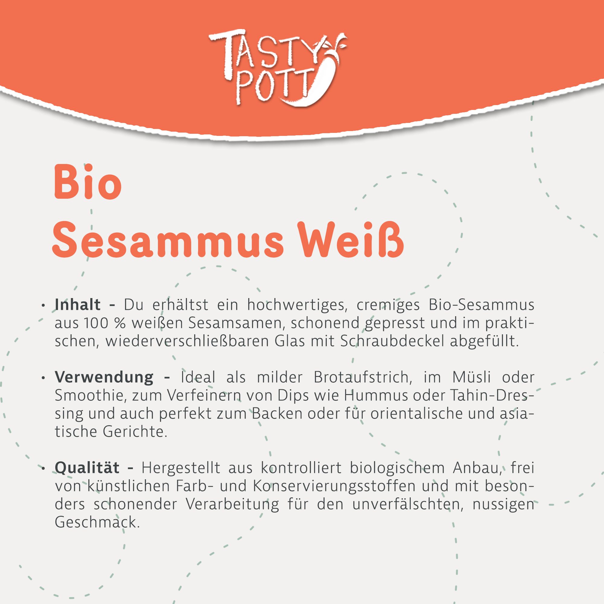 Sesammus weiß - Bio Sesammus Tahin | 500 g Glas Tasty Pott  