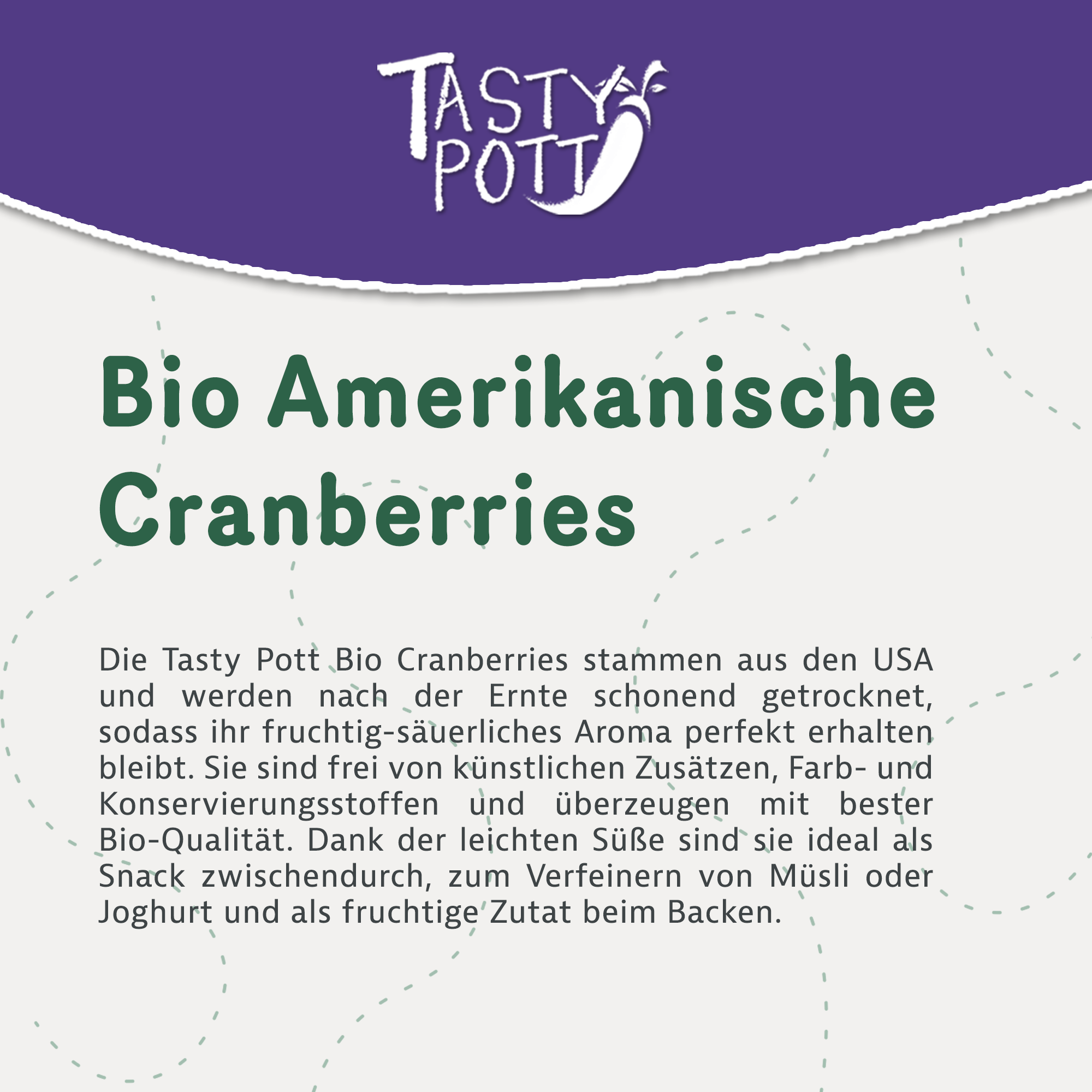 Tasty Pott Amerikanische Bio Cranberries, getrocknet 1Kg