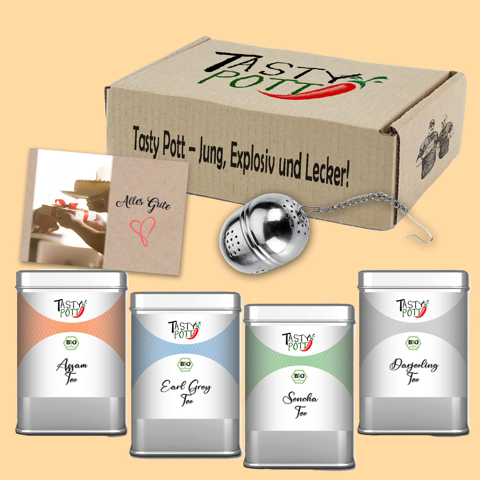 Klassiker Bio Tee Box - Mit Teesieb und Karte - 200g von Tasty Pott  Klassiker Bio Tee Box - Mit Teesieb und Karte - 200g von Tasty Pott