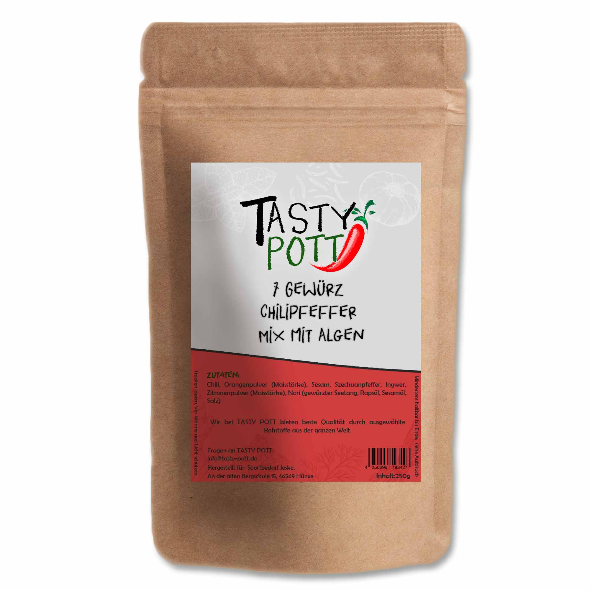 7 Gewürz Chilipfeffer mit Algen - Chili Pfeffer scharf - 30g Beutel Tasty Pott 