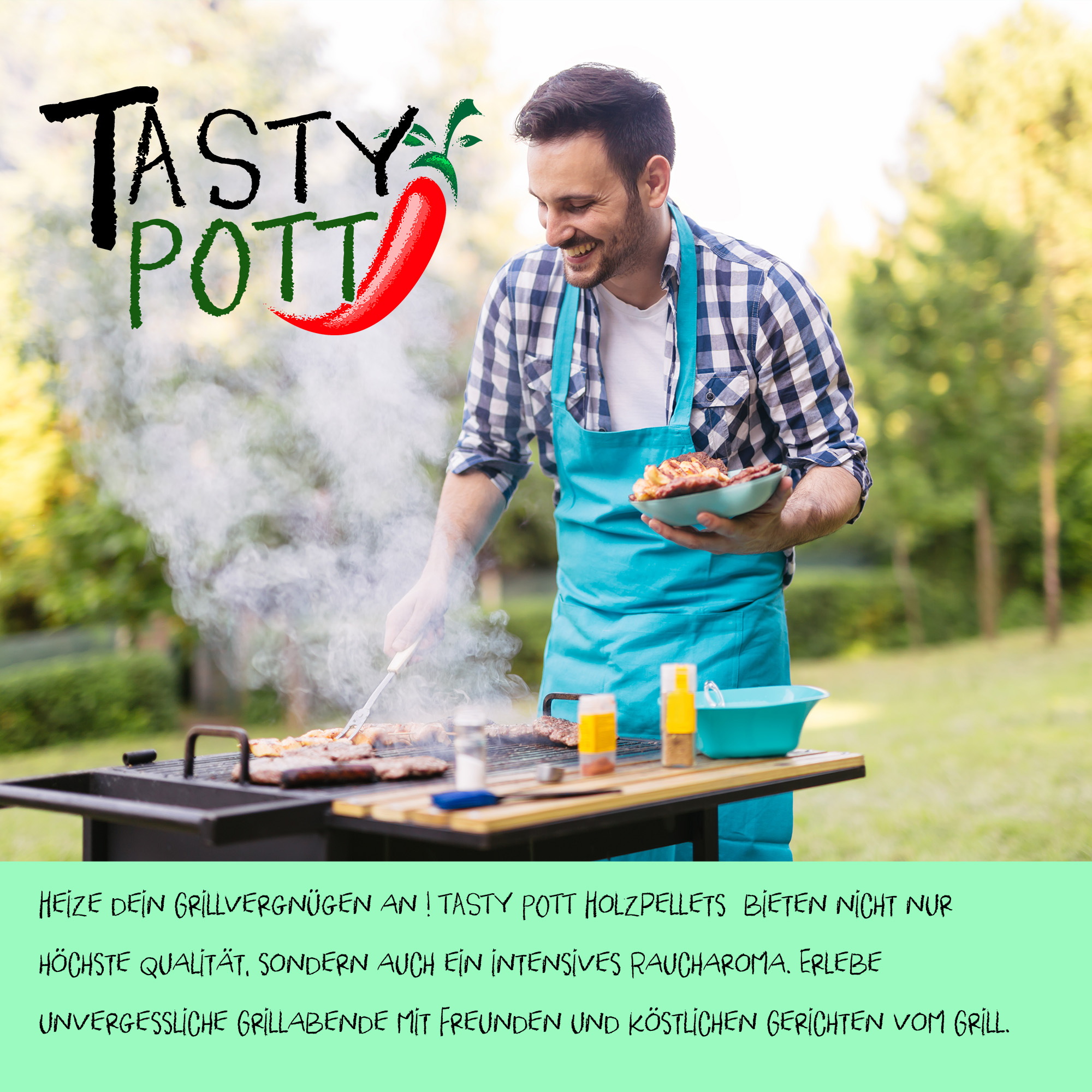 Tasty Pott Holzpellets 15Kg| Grillen, Smoken, Heizen und für die Feuerschale | Pellets aus Holz |