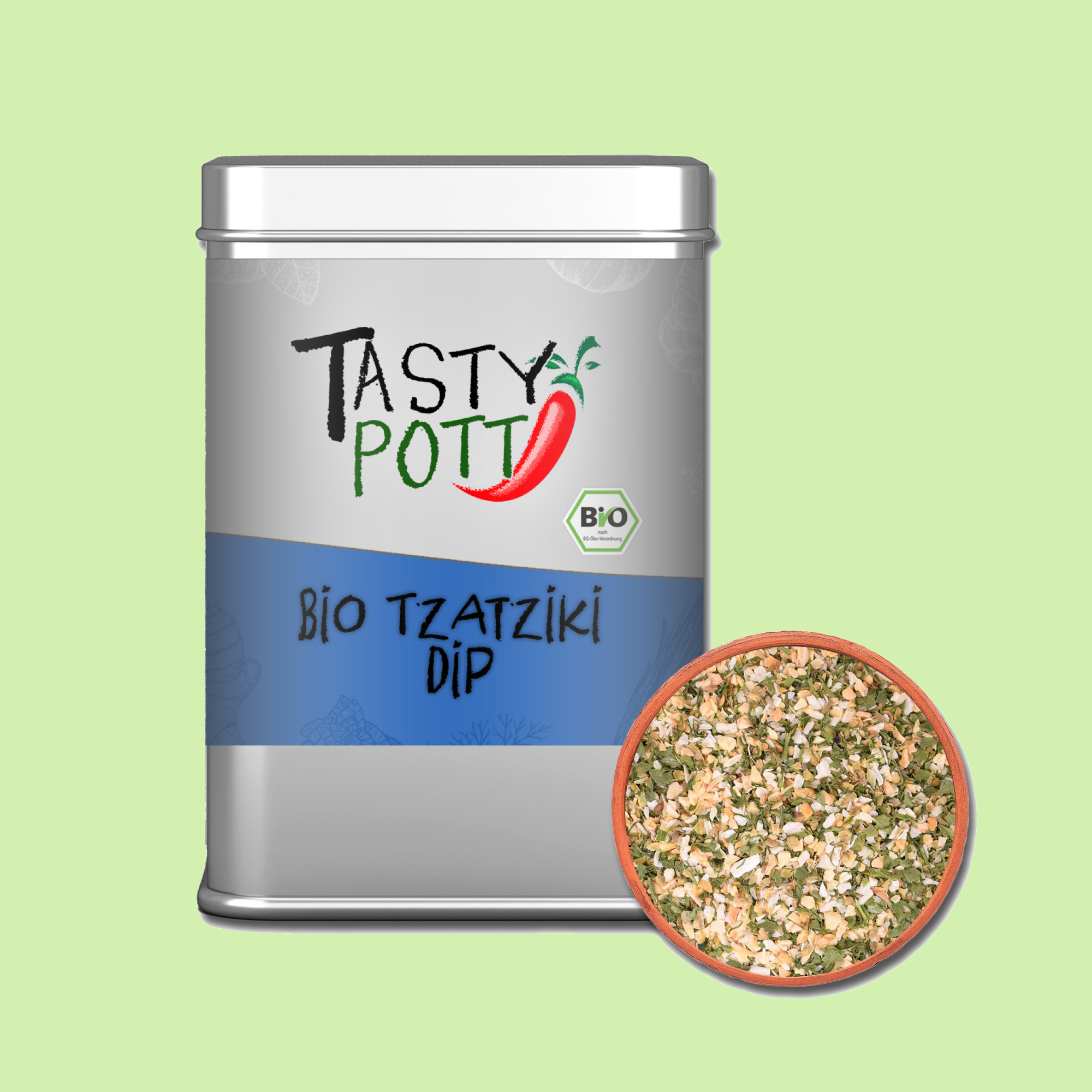 Bio Tzatziki Dip - Gewürzmischung - 100g Dose von Tasty Pott Bio Tzatziki Dip - Gewürzmischung - 100g Dose von Tasty Pott