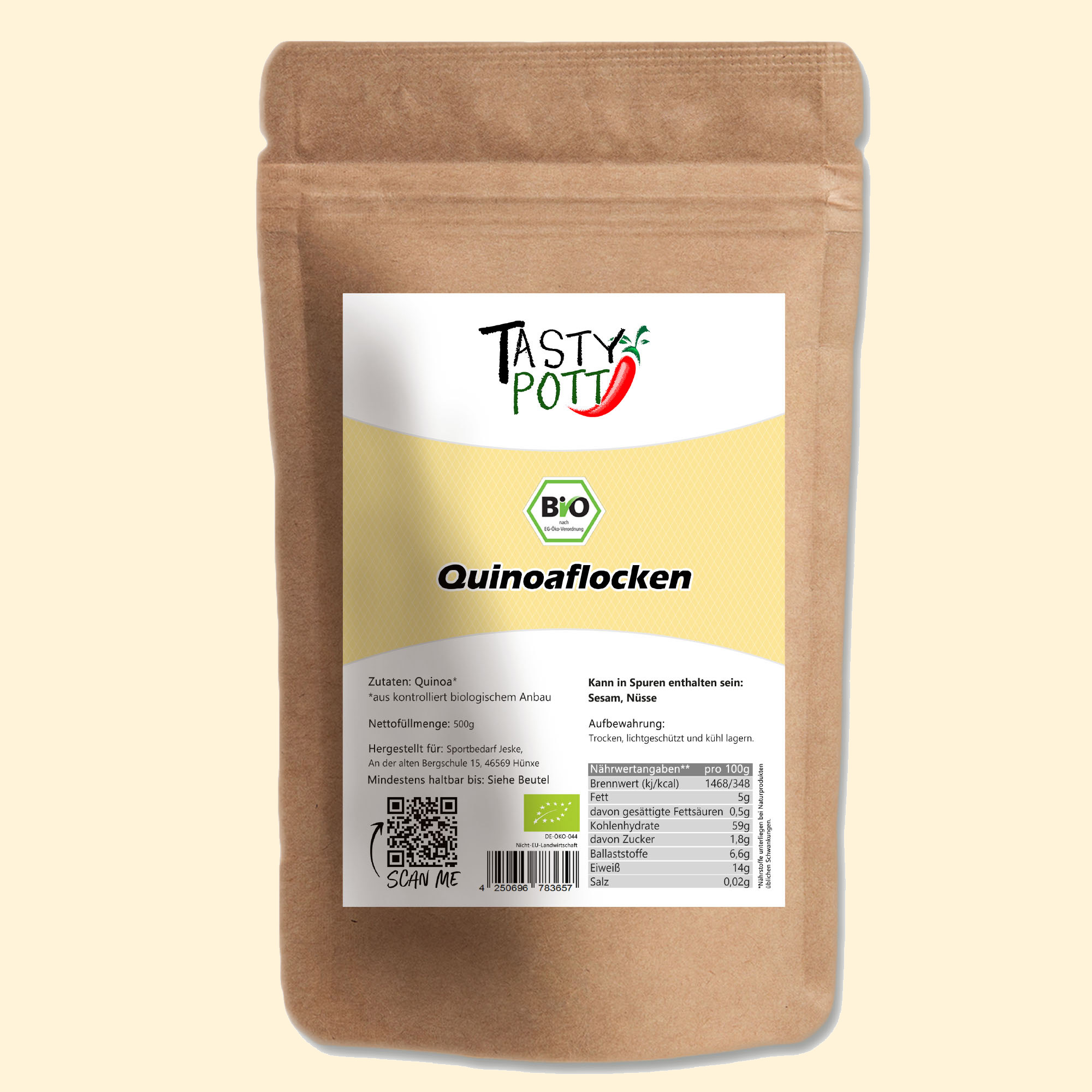 Quinoa Flocken | Quinoaflocken in Bio Qualität | 500g Tasty Pott
