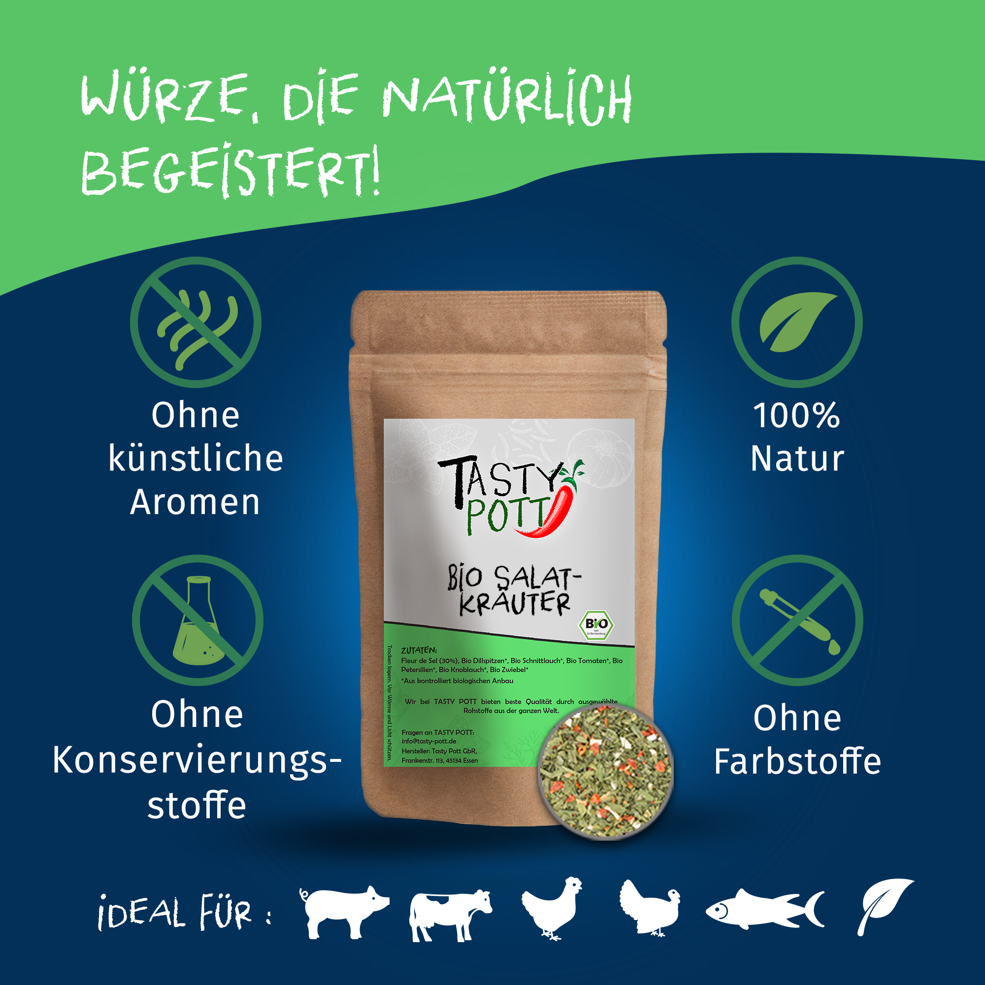 Salatkräuter Bio - Gewürz für deinen Salat - 30g Beutel Tasty Pott Salatkräuter Bio - Gewürz für deinen Salat - 30g Beutel Tasty Pott