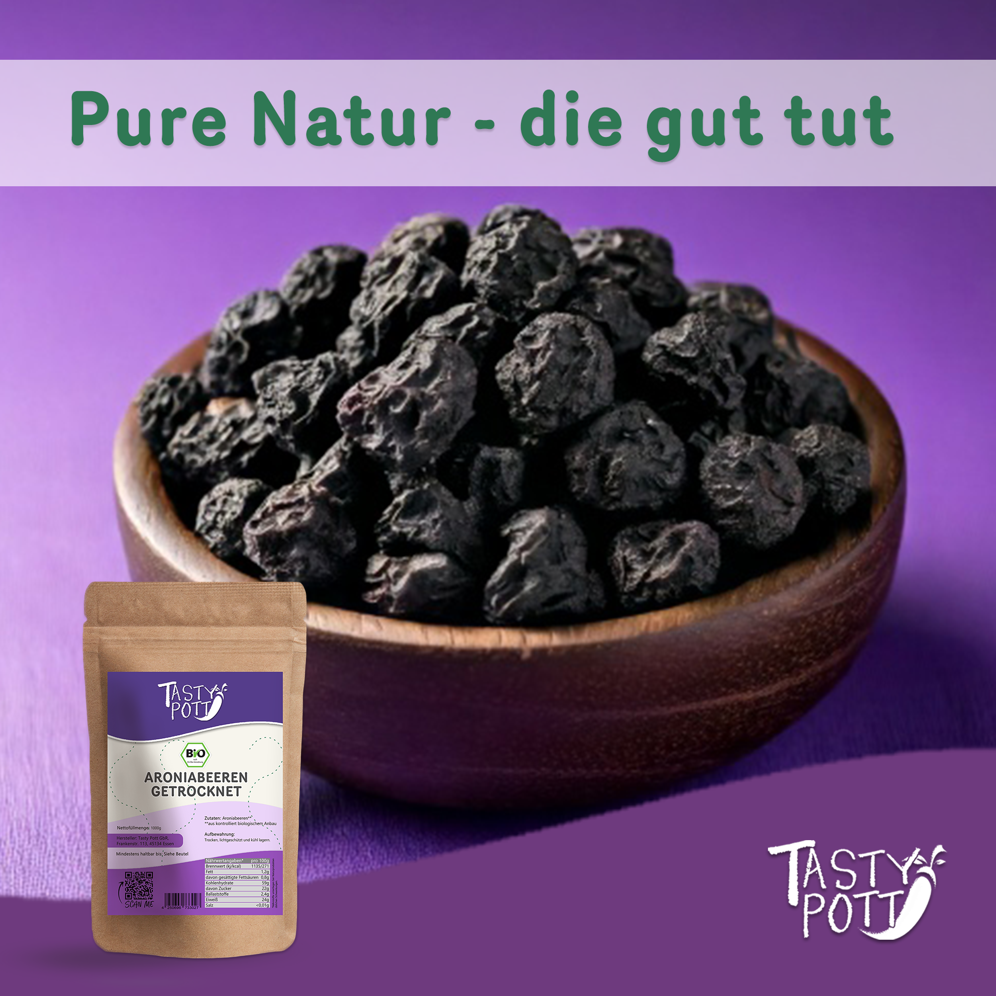 Tasty Pott Bio Aronia Beeren getrocknet 1Kg
