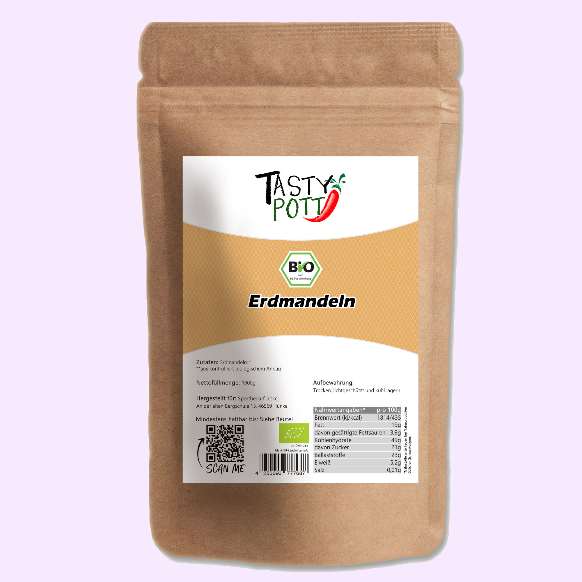 Bio Erdmandeln ganz, geschält - 1kg Beutel von Tasty Pott Bio Erdmandeln ganz, geschält - 1kg Beutel von Tasty Pott