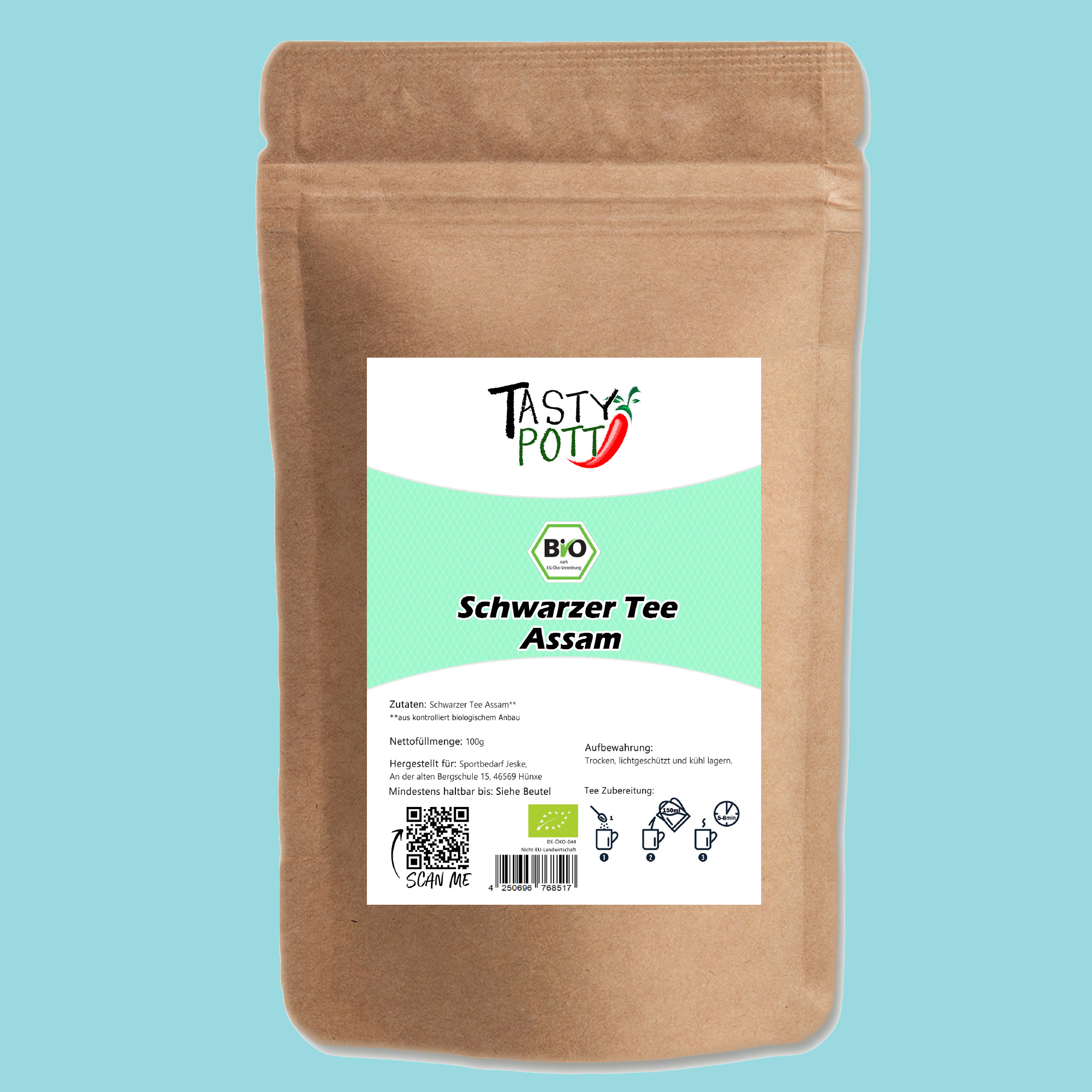 Bio Schwarzer Assam Tee 500g Beutel von Tasty Pott Bio Schwarzer Assam Tee 500g Beutel von Tasty Pott
