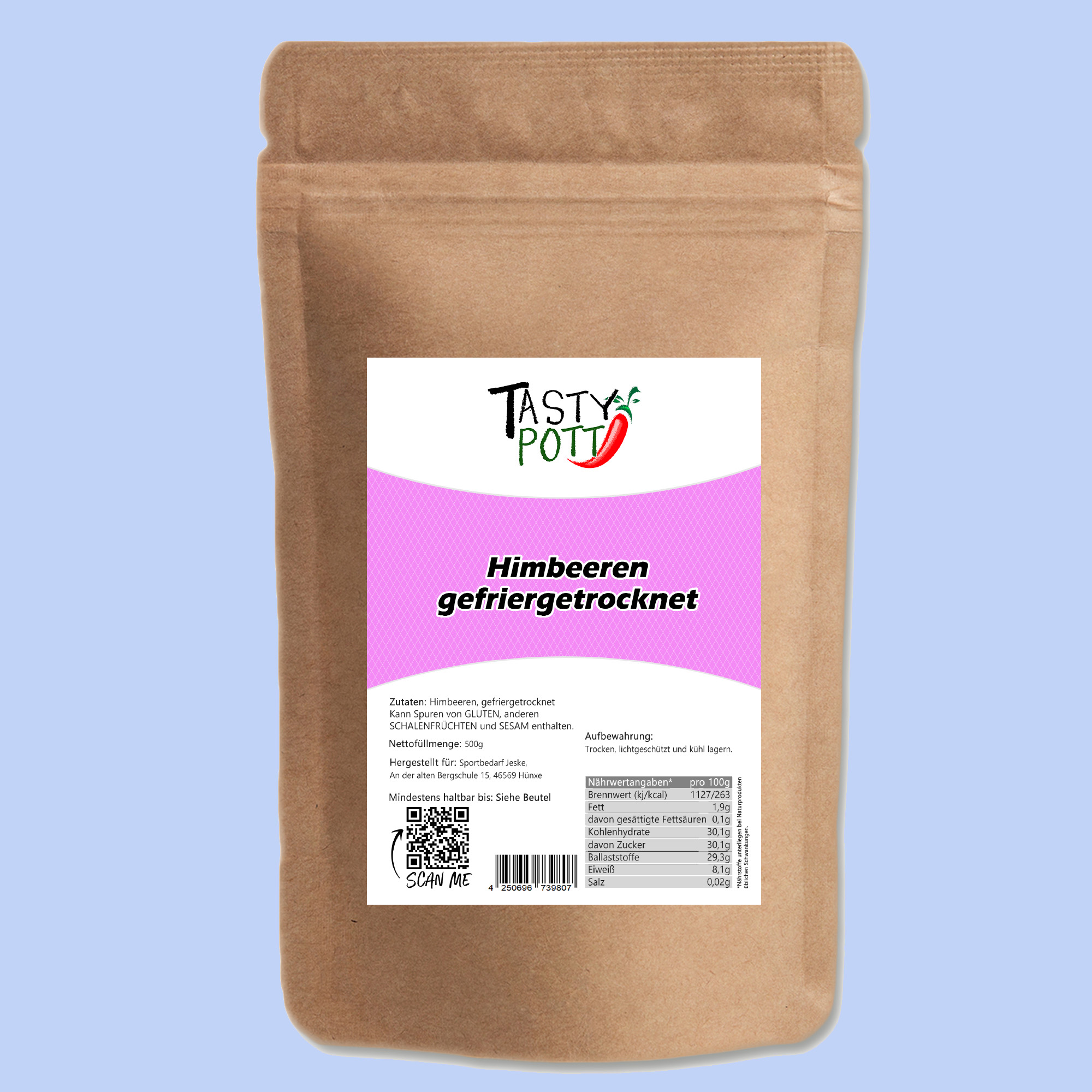 Gefriergetrocknete Himbeeren - leckere Frucht - 500g Beutel Tasty Pott