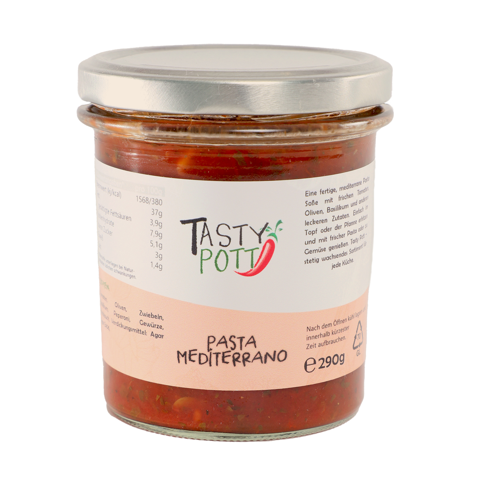 Tasty Pott Pasta Mediterrano Pastasoße 290g Glas Tasty Pott Pasta Mediterrano Pastasoße 290g Glas
