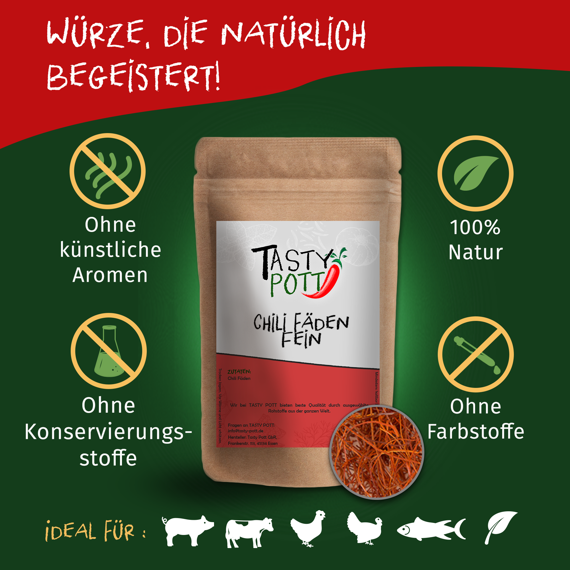 Tasty Pott Chili Fäden fein 10g Dose Tasty Pott Chili Fäden fein 10g Dose