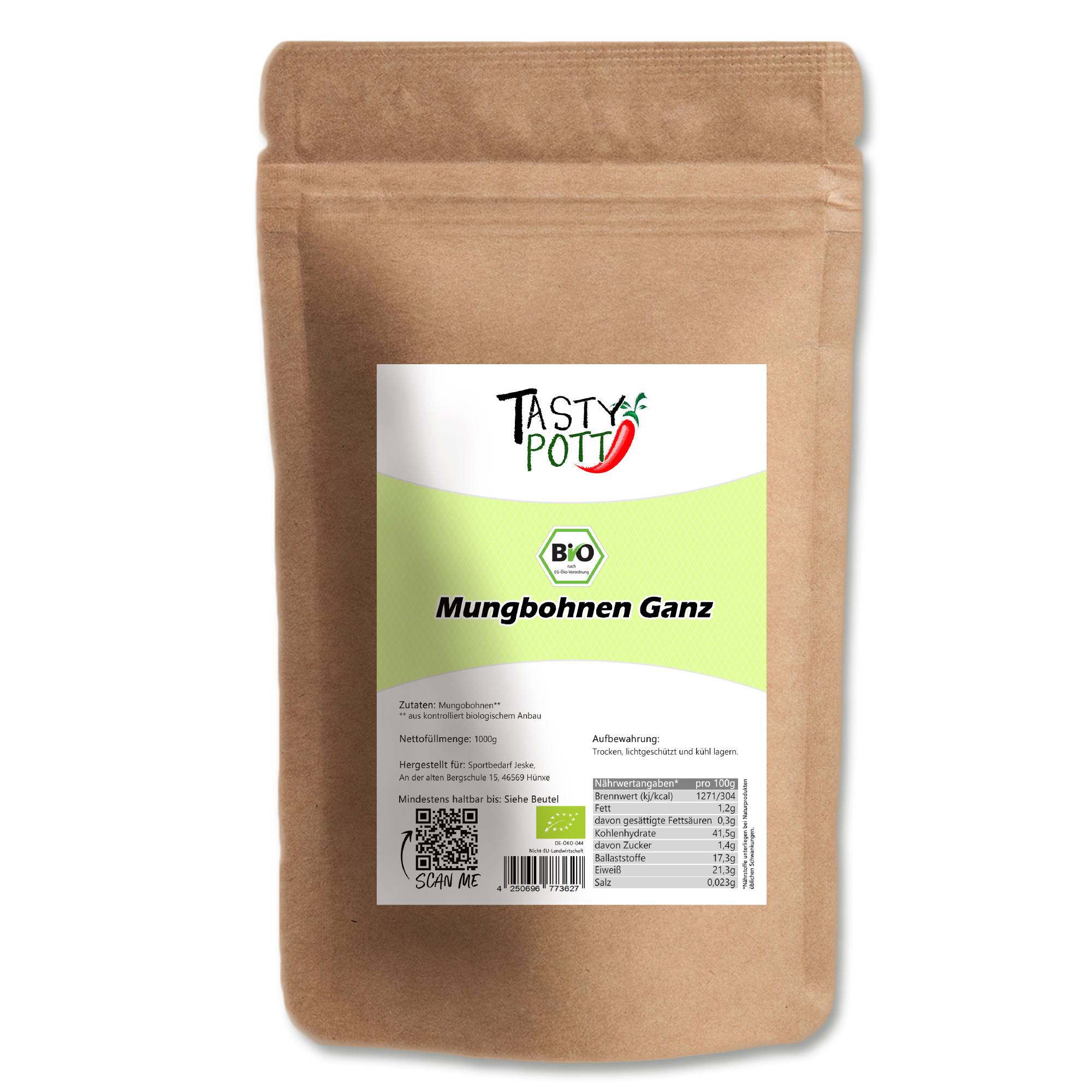Bio Mungbohnen ganz - grüne Mungbohne - 1Kg Beutel von Tasty Pott  Bio Mungbohnen ganz - grüne Mungbohne - 1Kg Beutel von Tasty Pott