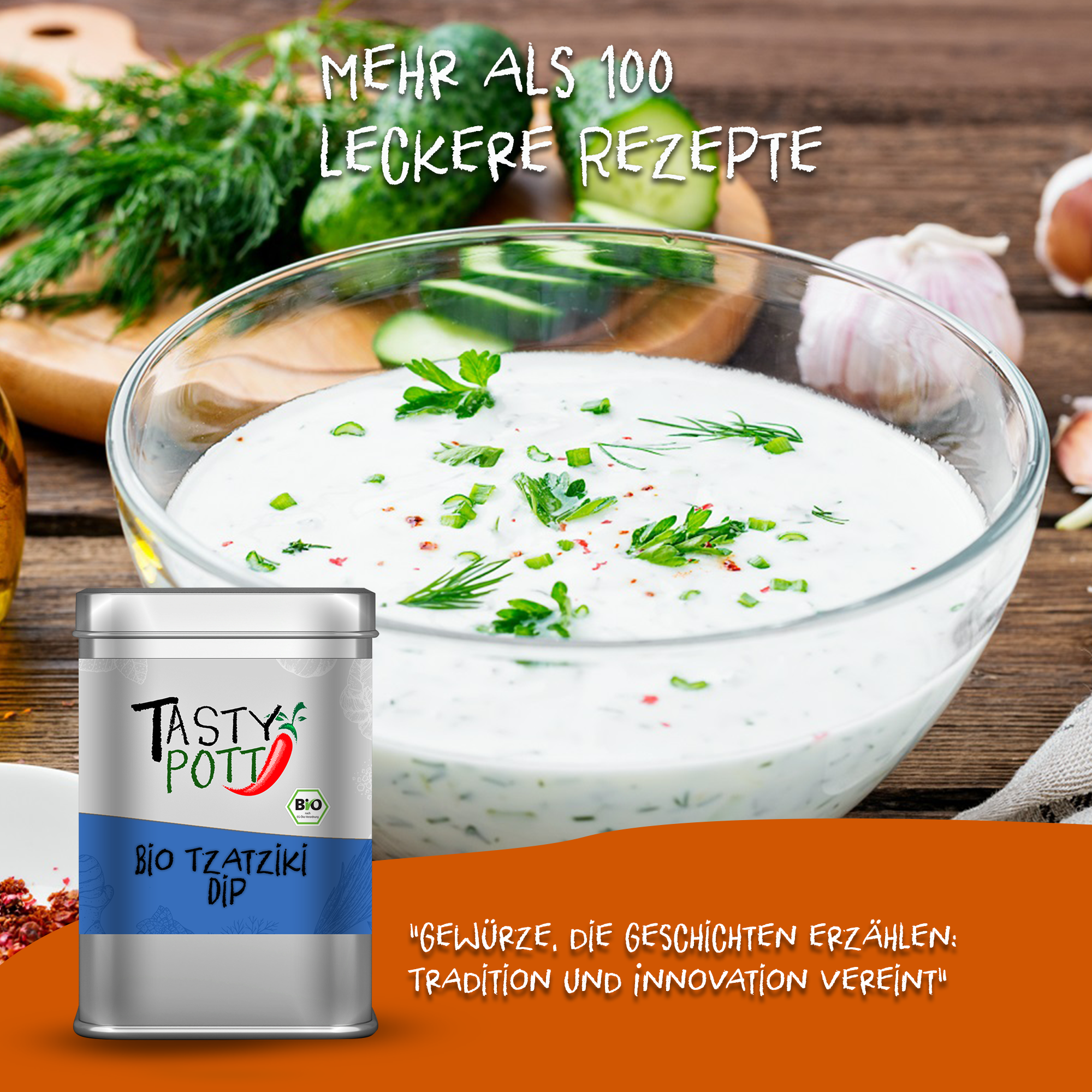 Bio Tzatziki Dip - Gewürzmischung - 100g Dose von Tasty Pott Bio Tzatziki Dip - Gewürzmischung - 100g Dose von Tasty Pott