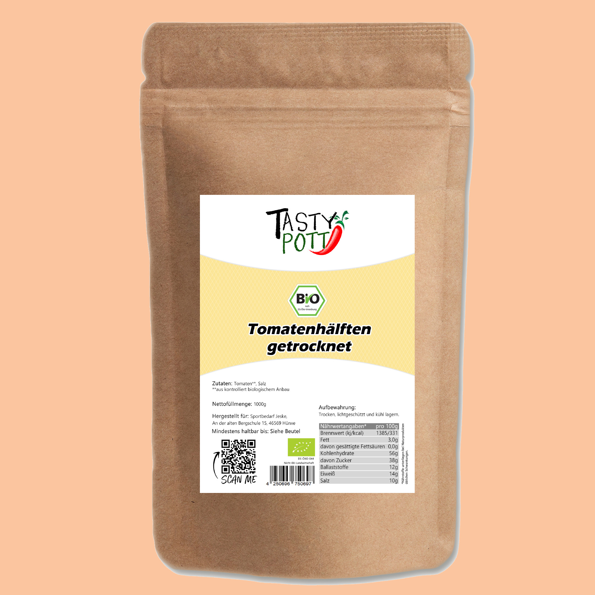 Bio getrocknete Tomaten -1 kg Beutel - Sonnengetrocknete Tomaten von Tasty Pott
