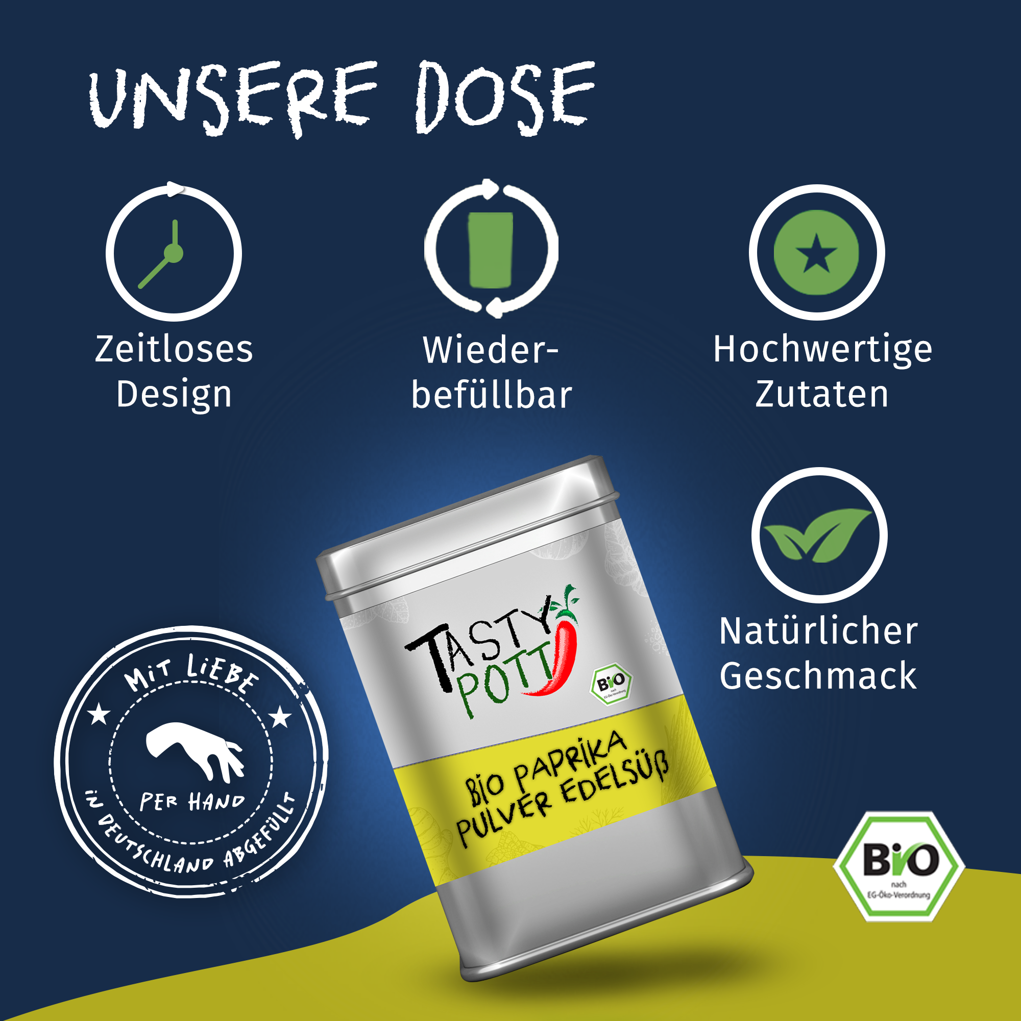 Bio Paprika Pulver edelsüß - Paprikapulver - 100g Dose von Tasty Pott Bio Paprika Pulver edelsüß - Paprikapulver - 100g Dose von Tasty Pott