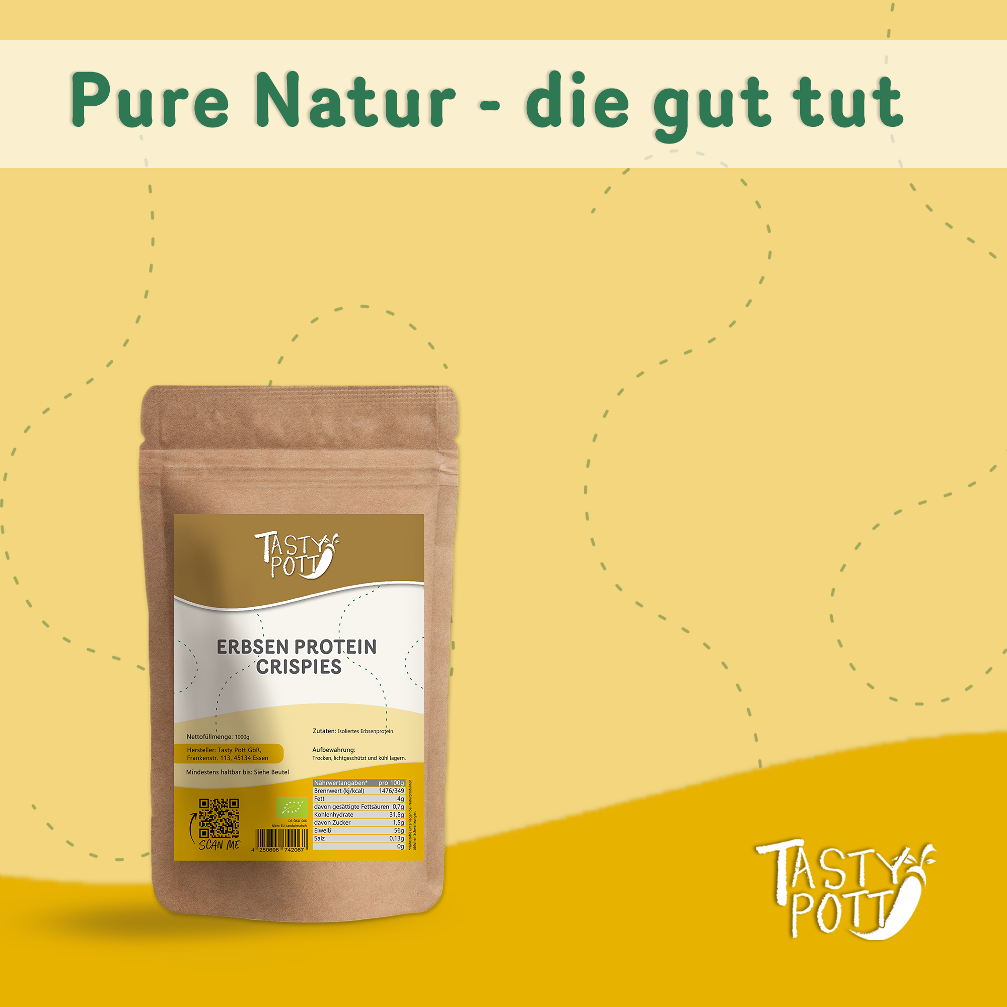 Tasty Pott High Protein Soja Crispies 88% Eiweiß 1000g Beutel