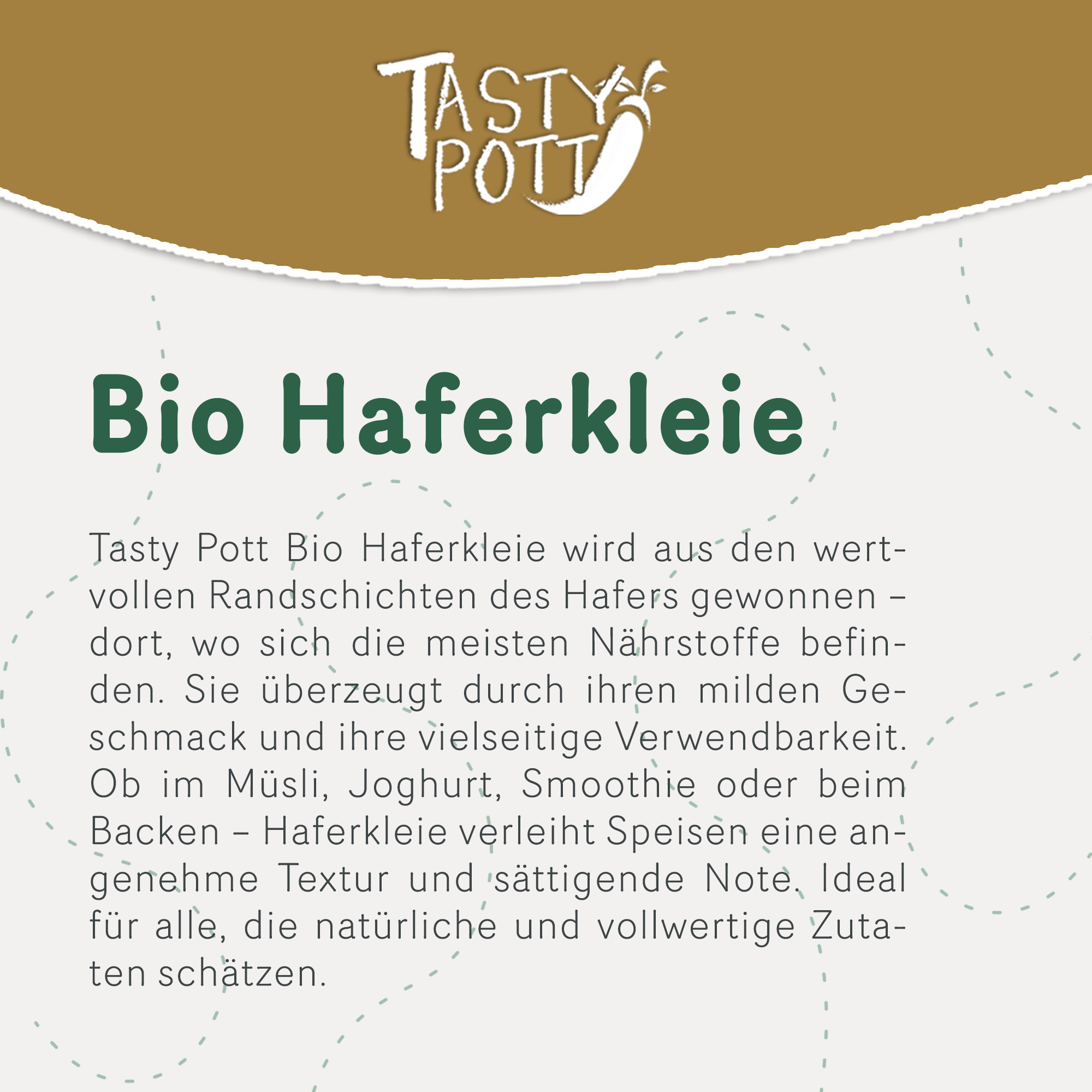 Tasty Pott Bio Haferkleie 1000g Beutel