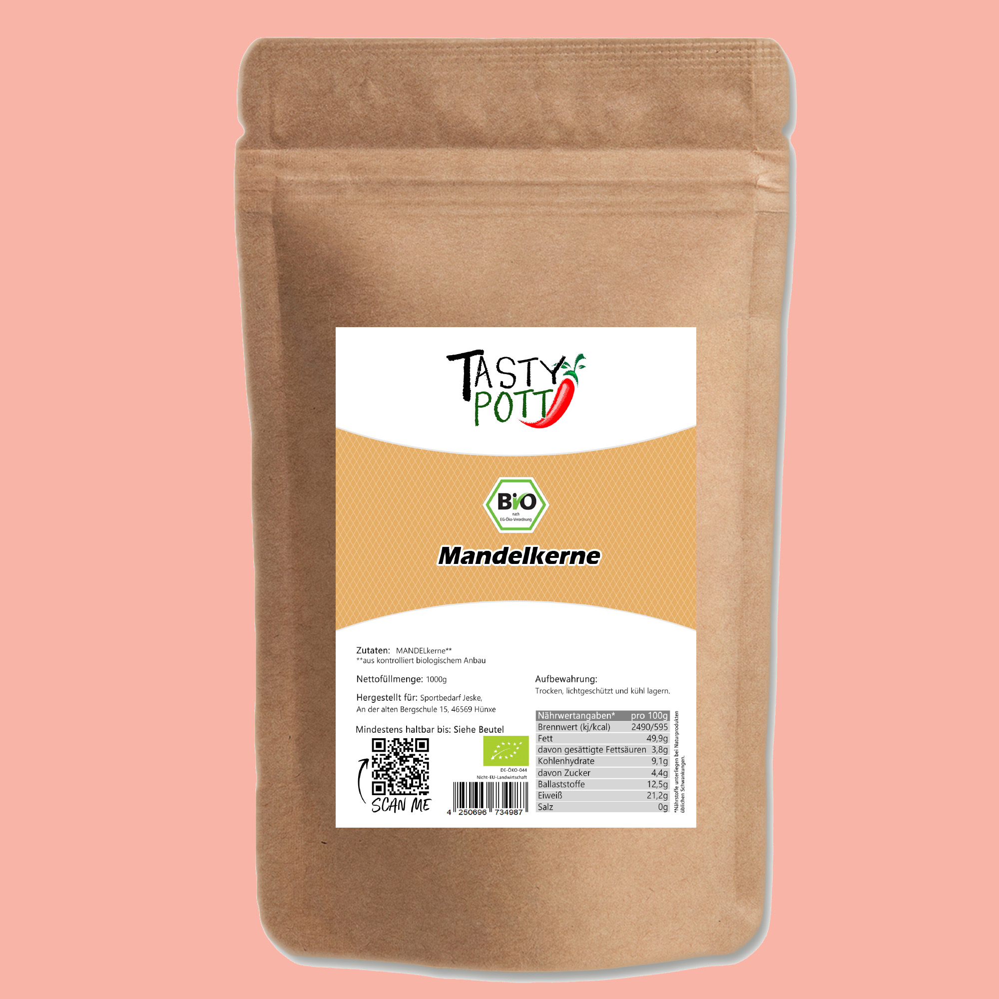 Bio Mandeln, unbehandelt - Mandelkerne - 1Kg Beutel Tasty Pott Bio Mandeln, unbehandelt - Mandelkerne - 1Kg Beutel Tasty Pott