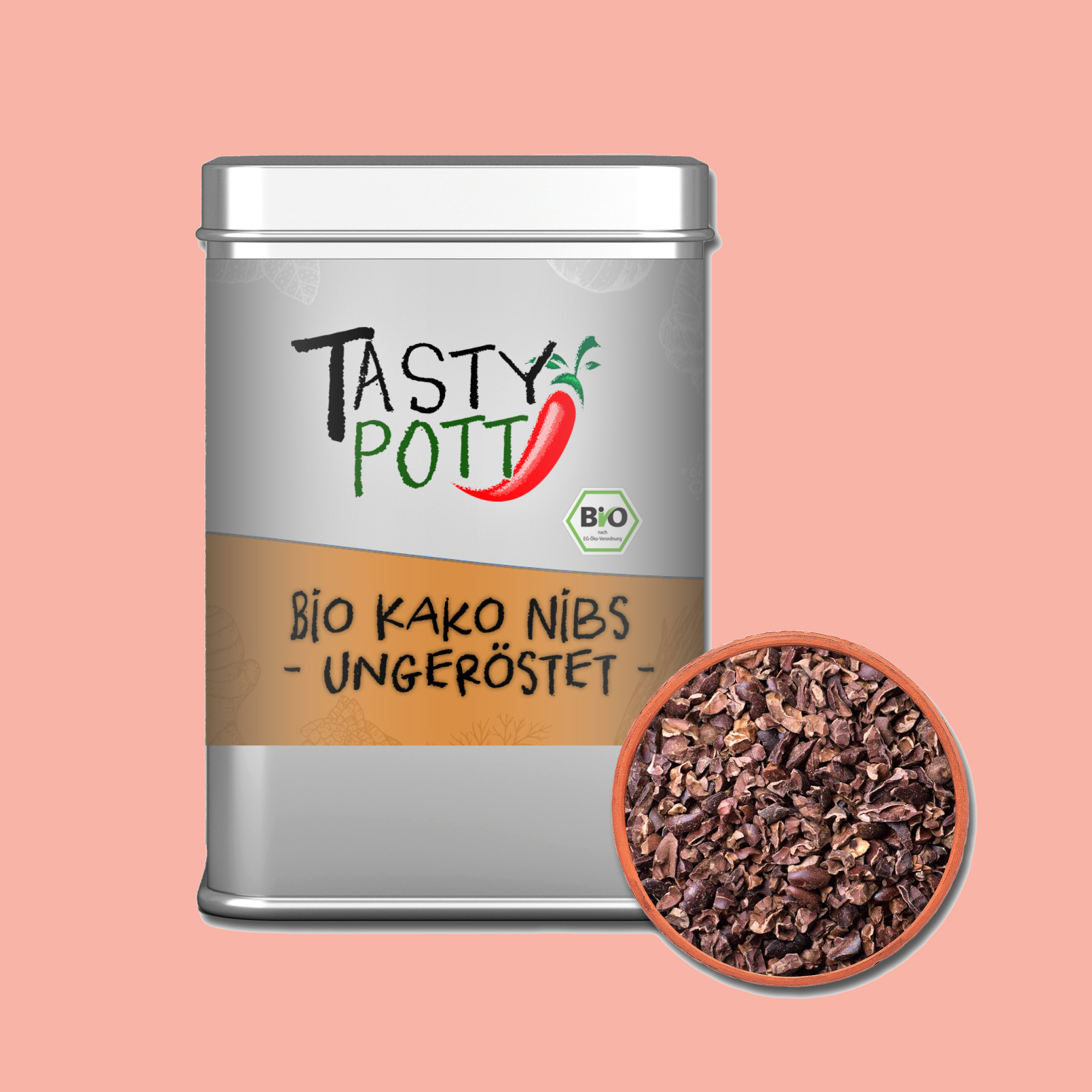 Bio Kakao Nibs - Kakaonibs ungeröstet - 75g Dose von Tasty Pott  Bio Kakao Nibs - Kakaonibs ungeröstet - 75g Dose von Tasty Pott