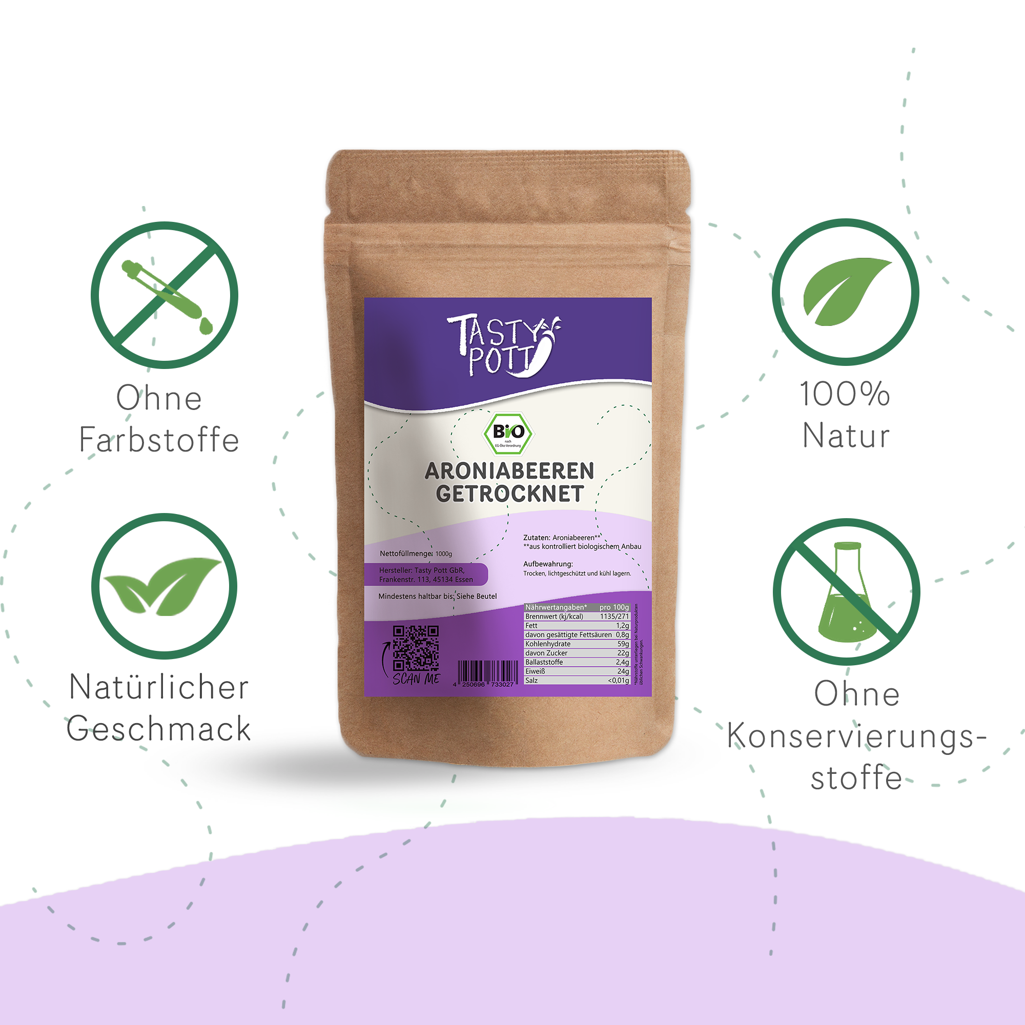 Tasty Pott Bio Aronia Beeren getrocknet 1Kg