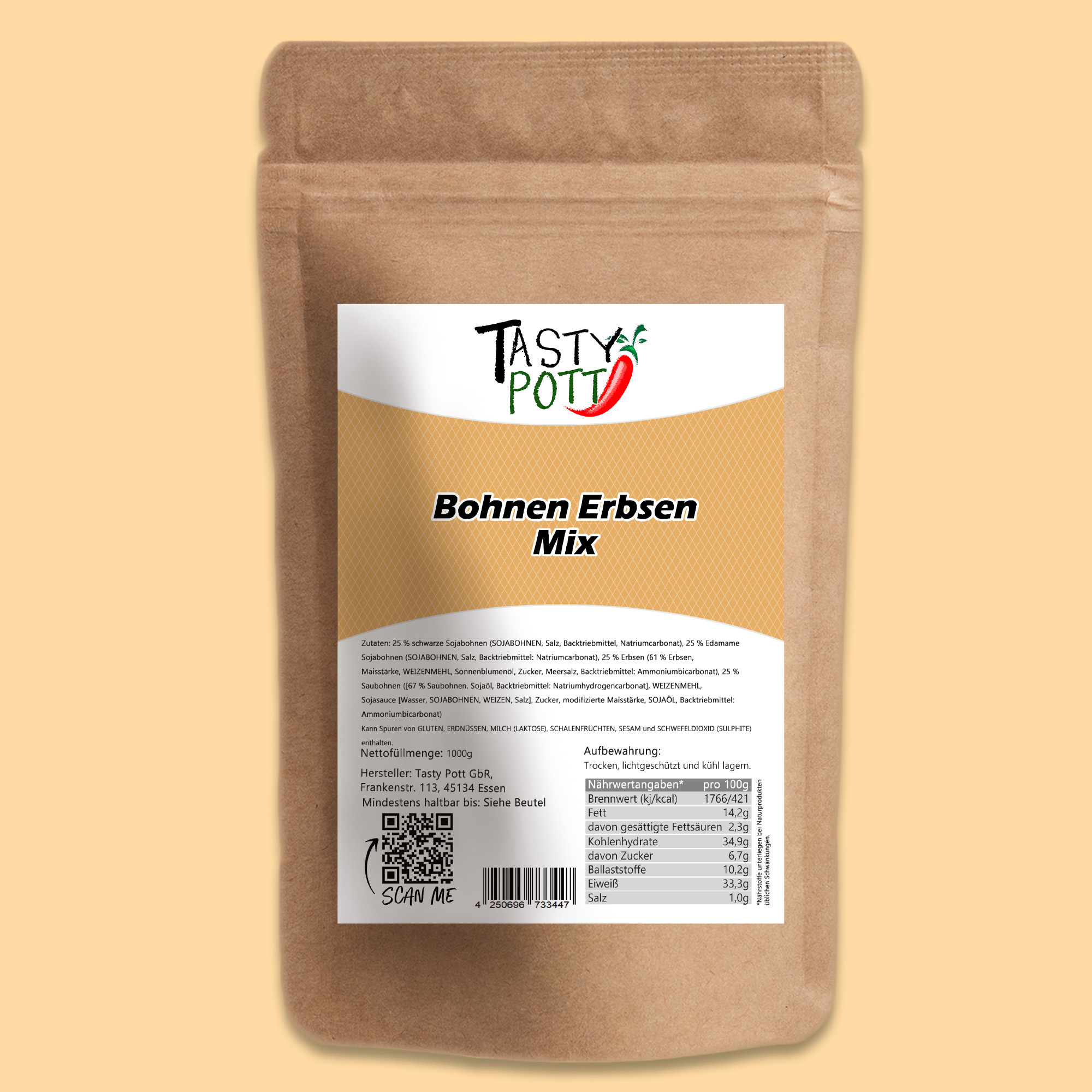 Tasty Pott Bohnen-Erbsen Mix, geröstet und gesalzen 1000g Beutel Tasty Pott Bohnen-Erbsen Mix, geröstet und gesalzen 1000g Beutel