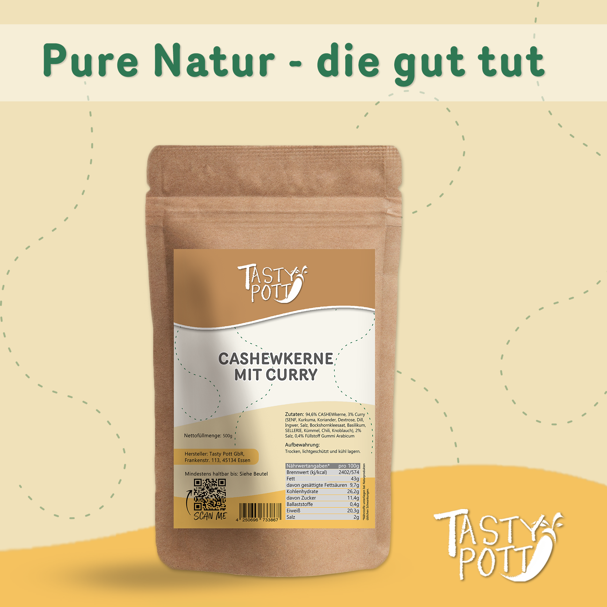 Cashewkerne Curry geröstet & gesalzen