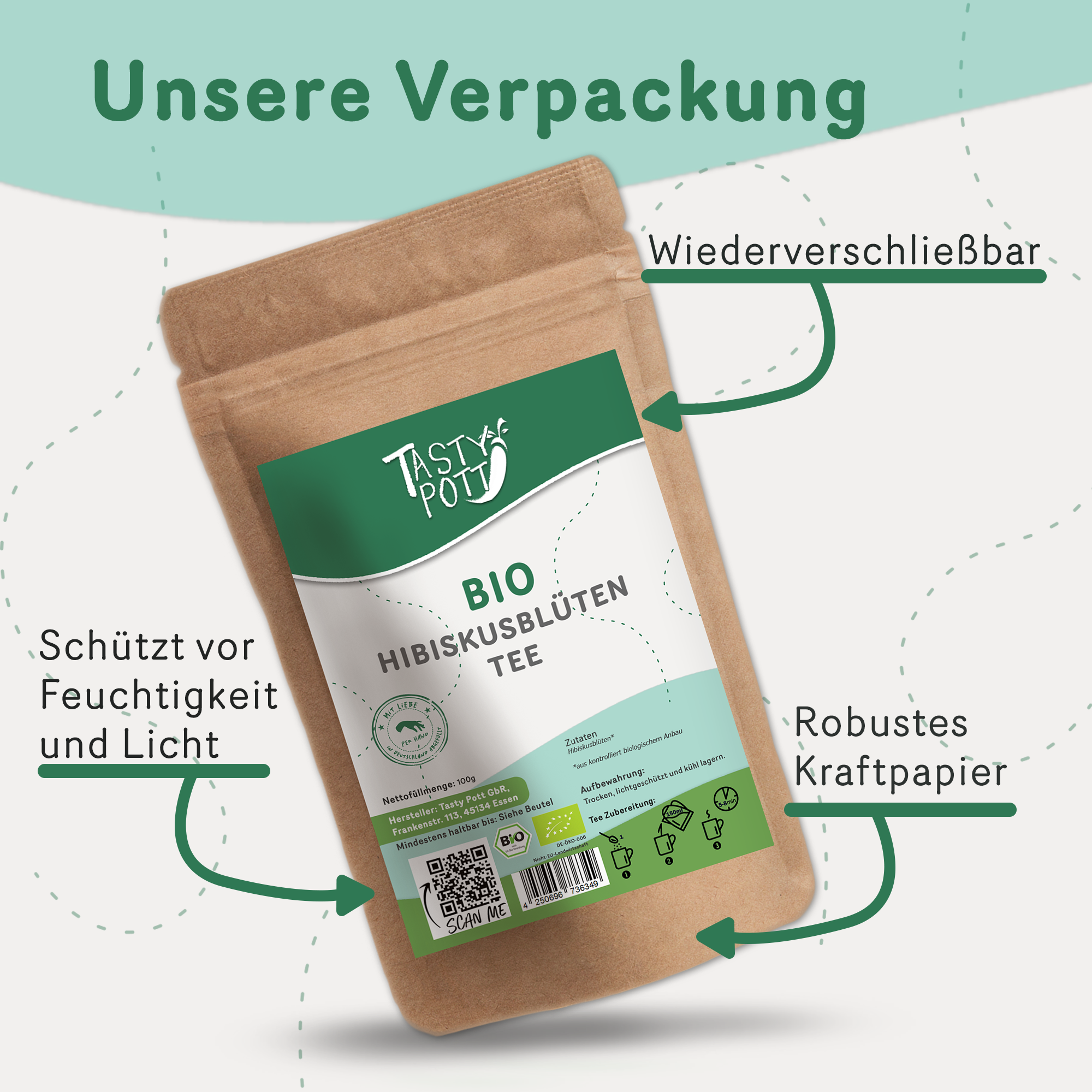 Hibiskusblüten Tee Bio getrocknete Hibiskusblüten - 20g Dose Tasty Pott 