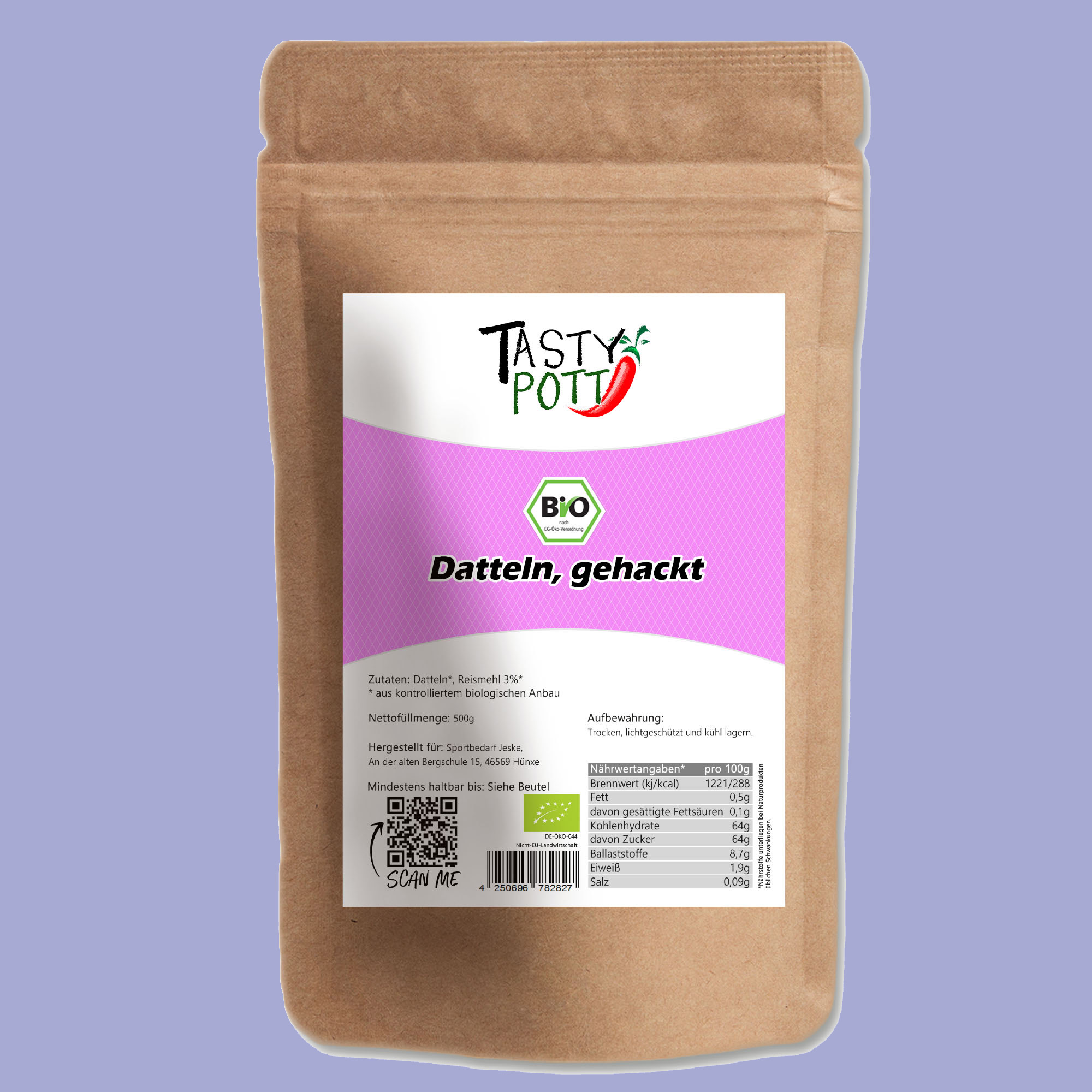 Bio Datteln gehackt - getrocknete Datteln - 500g Beutel Tasty Pott